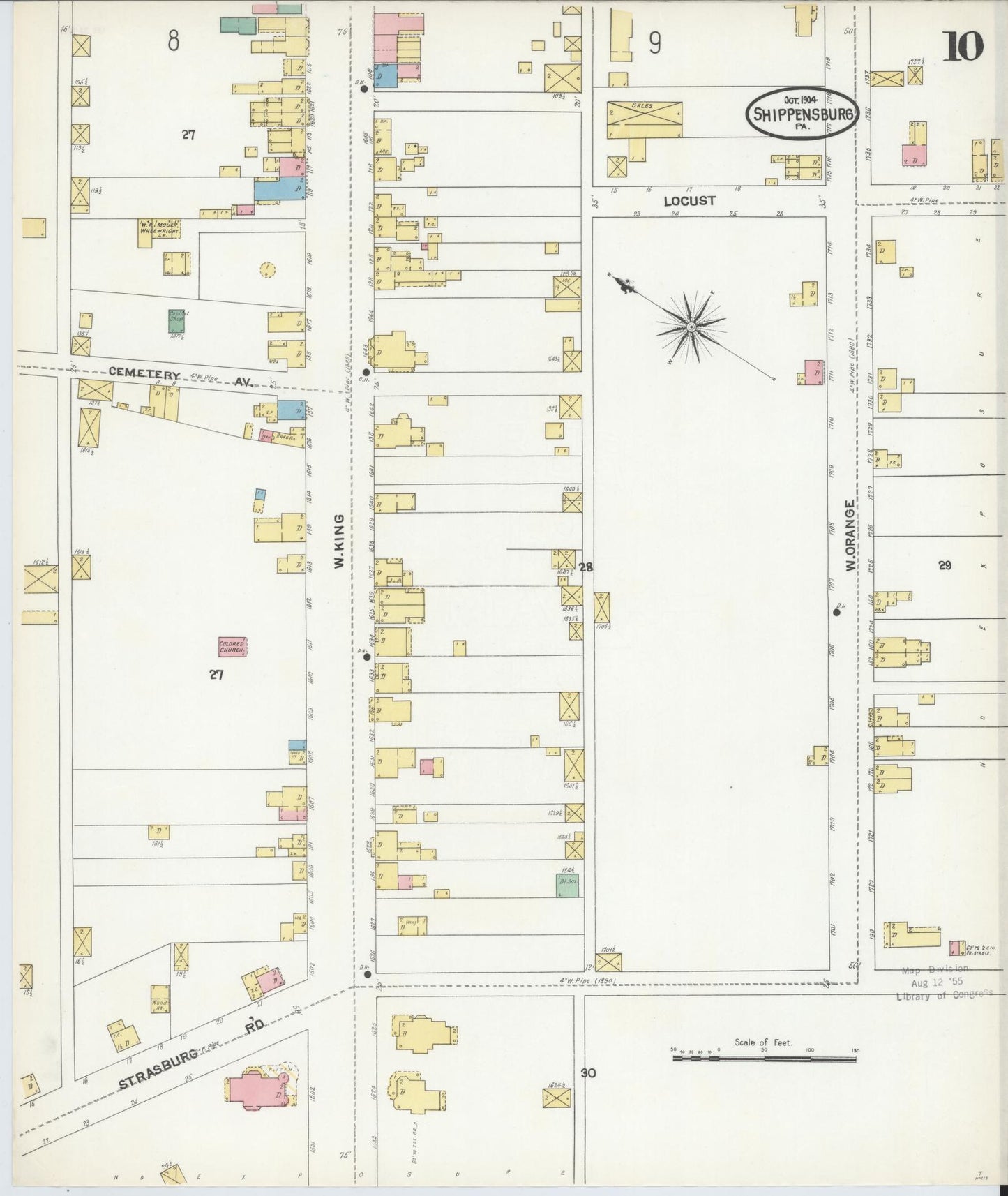 Sanborn Fire Insurance Map from Shippensburg, Cumberland And Franklin Counties, Pennsylvania (1904), Sheet #0010 - Historic Sanborn Fire Insurance Map Print, vintage old map wall art, antique decor, genealogy gift, Counties Pennsylvania map