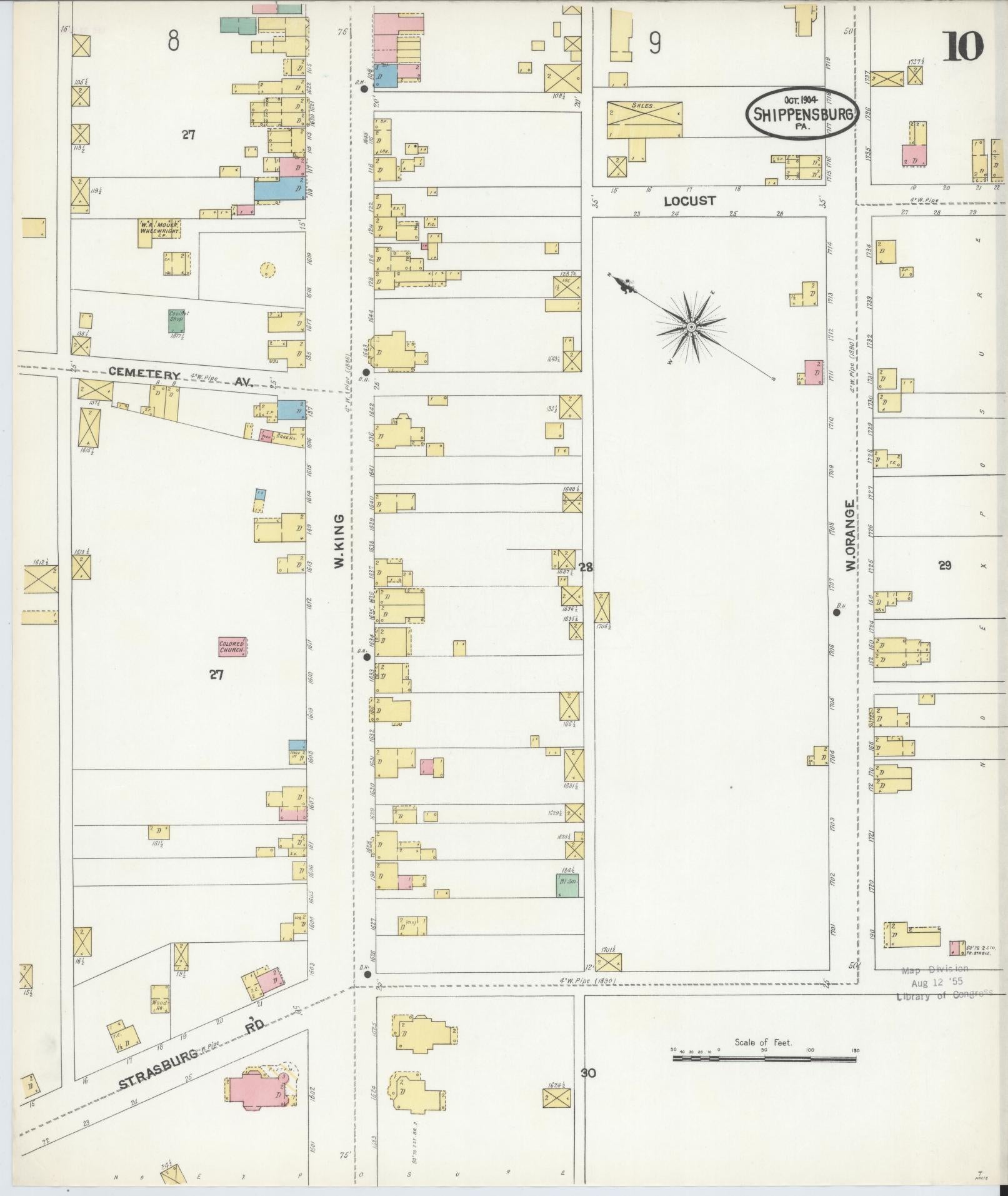 Sanborn Fire Insurance Map from Shippensburg, Cumberland And Franklin Counties, Pennsylvania (1904), Sheet #0010 - Historic Sanborn Fire Insurance Map Print, vintage old map wall art, antique decor, genealogy gift, Counties Pennsylvania map