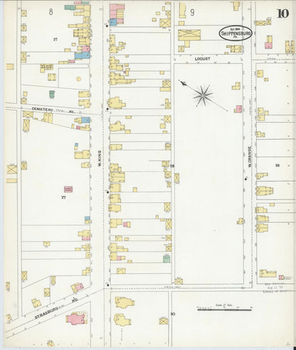 Sanborn Fire Insurance Map from Shippensburg, Cumberland And Franklin Counties, Pennsylvania (1904), Sheet #0010 - Historic Sanborn Fire Insurance Map Print, vintage old map wall art, antique decor, genealogy gift, Counties Pennsylvania map