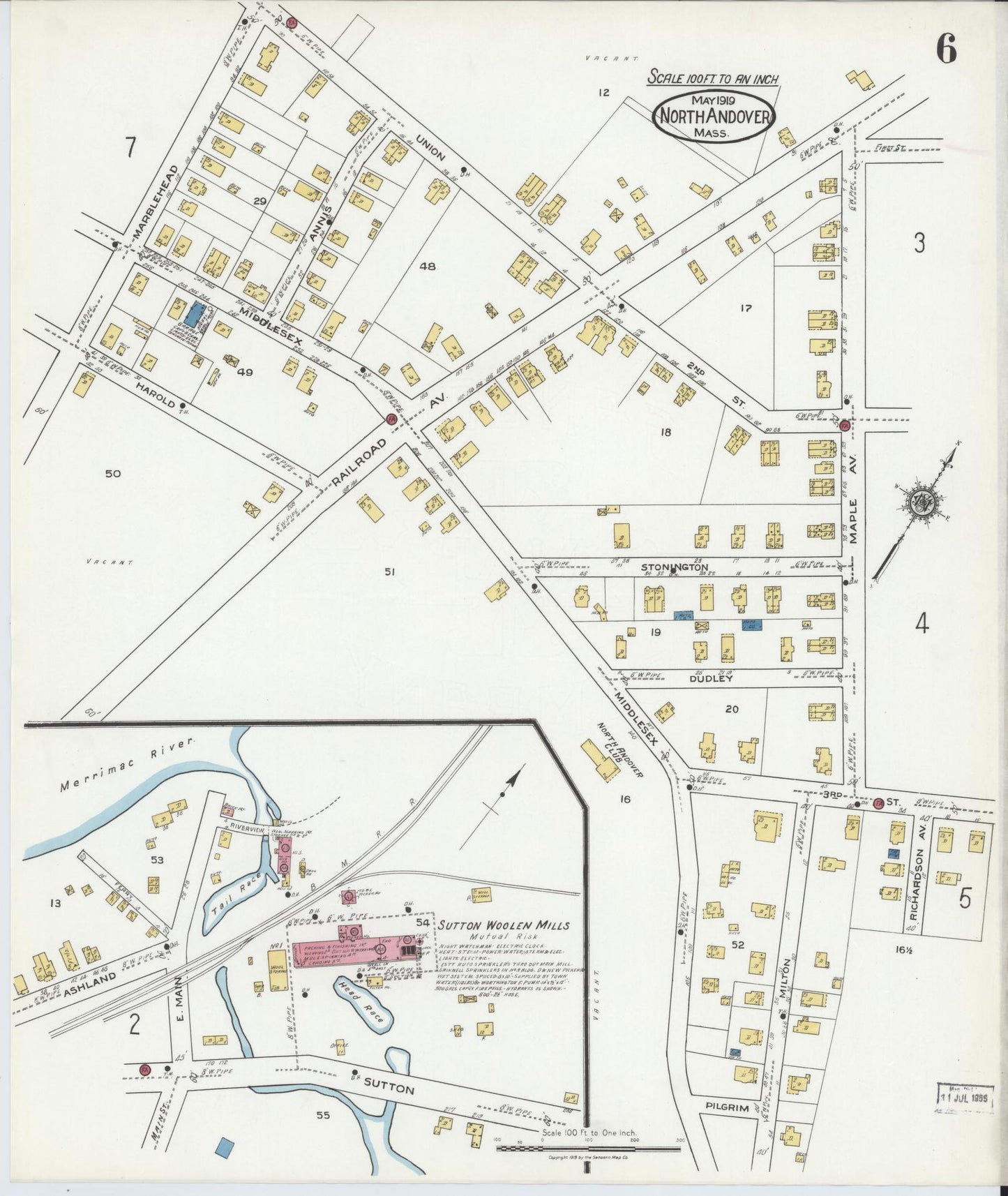 Sanborn Fire Insurance Map from North Andover, Essex County, Massachusetts (1919), Sheet #0006 - Complete Map Set gallery image, historic Sanborn map, vintage wall art, Massachusetts Massachusetts