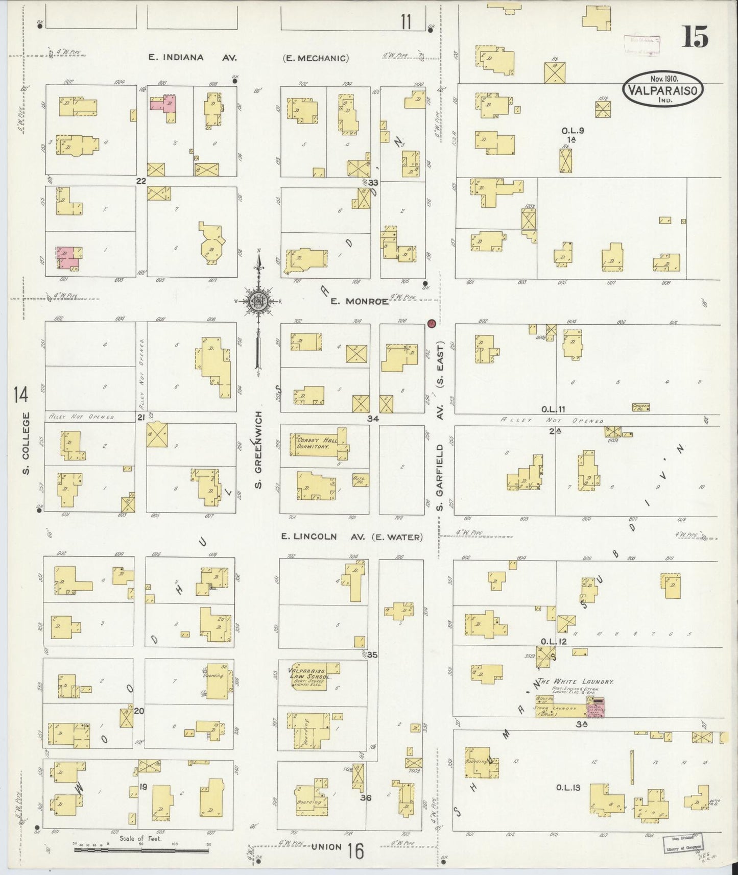 Sanborn Fire Insurance Map from Valparaiso, Porter County, Indiana (1910), Sheet #0015 - Historic Sanborn Fire Insurance Map Print, vintage old map wall art, antique decor, genealogy gift, Indiana Indiana map