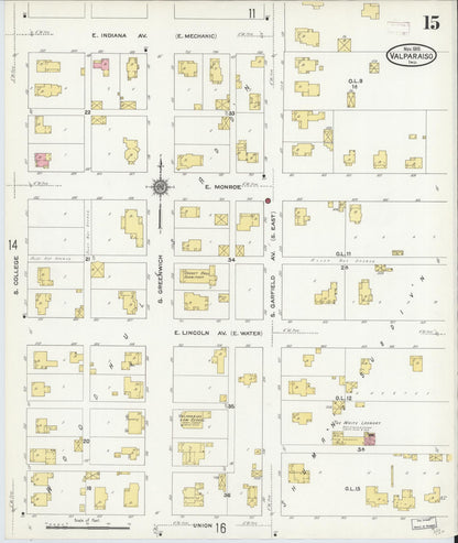 Sanborn Fire Insurance Map from Valparaiso, Porter County, Indiana (1910), Sheet #0015 - Historic Sanborn Fire Insurance Map Print, vintage old map wall art, antique decor, genealogy gift, Indiana Indiana map