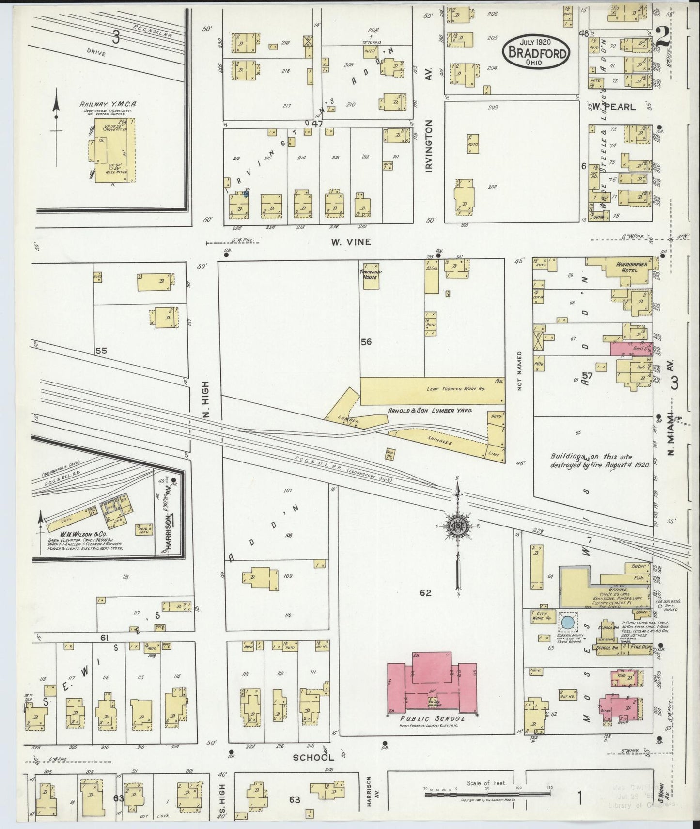 Sanborn Fire Insurance Map from Bradford, Darke and Miami Counties, Ohio (1920), Sheet #0002 - Historic Sanborn Fire Insurance Map Print, vintage old map wall art, antique decor, genealogy gift, Ohio Ohio map