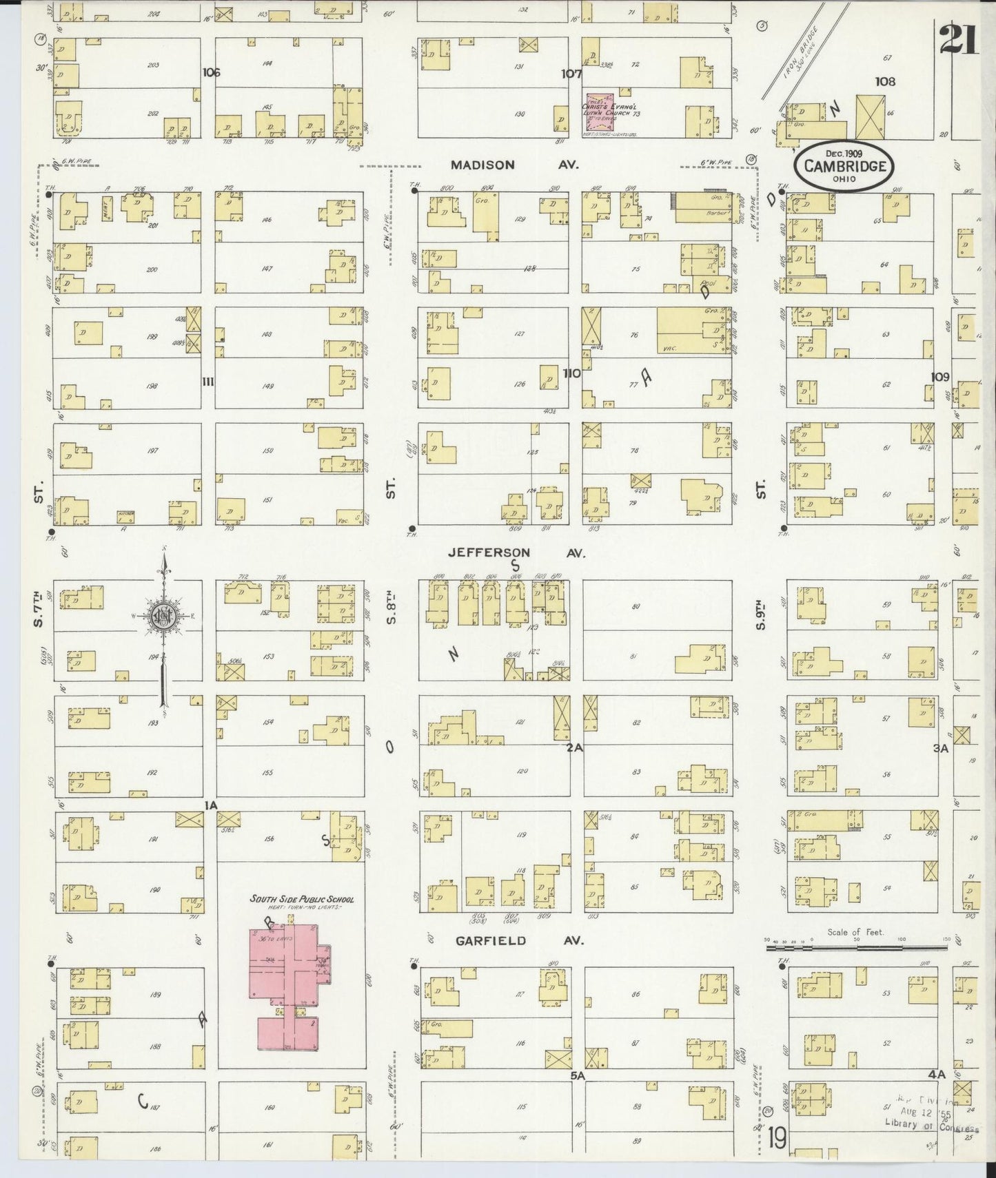 Sanborn Fire Insurance Map from Cambridge, Guernsey County, Ohio (1909), Sheet #0021 - Historic Sanborn Fire Insurance Map Print, vintage old map wall art, antique decor, genealogy gift, Ohio Ohio map