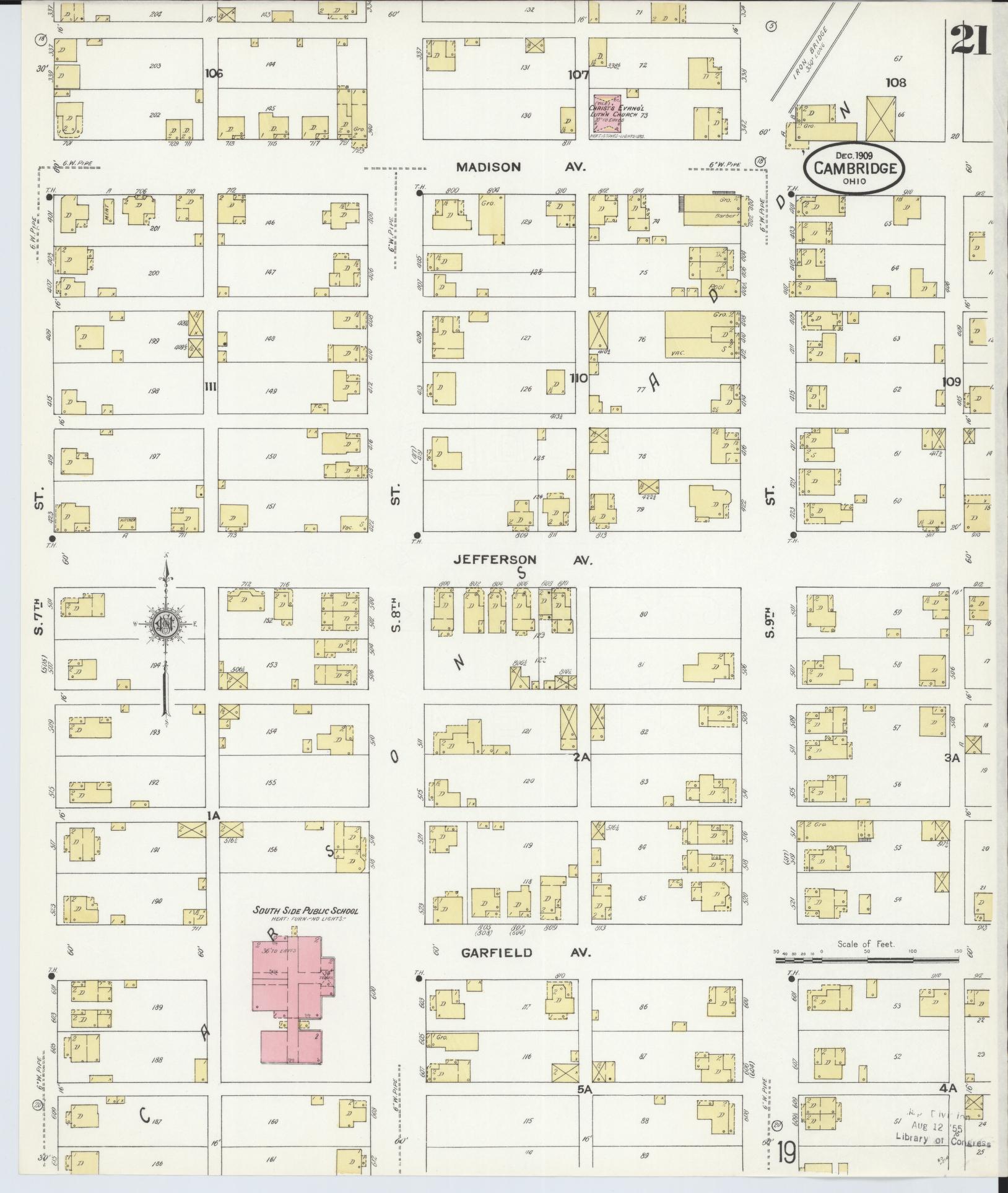 Sanborn Fire Insurance Map from Cambridge, Guernsey County, Ohio (1909), Sheet #0021 - Historic Sanborn Fire Insurance Map Print, vintage old map wall art, antique decor, genealogy gift, Ohio Ohio map