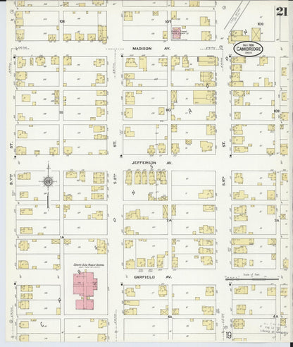 Sanborn Fire Insurance Map from Cambridge, Guernsey County, Ohio (1909), Sheet #0021 - Historic Sanborn Fire Insurance Map Print, vintage old map wall art, antique decor, genealogy gift, Ohio Ohio map