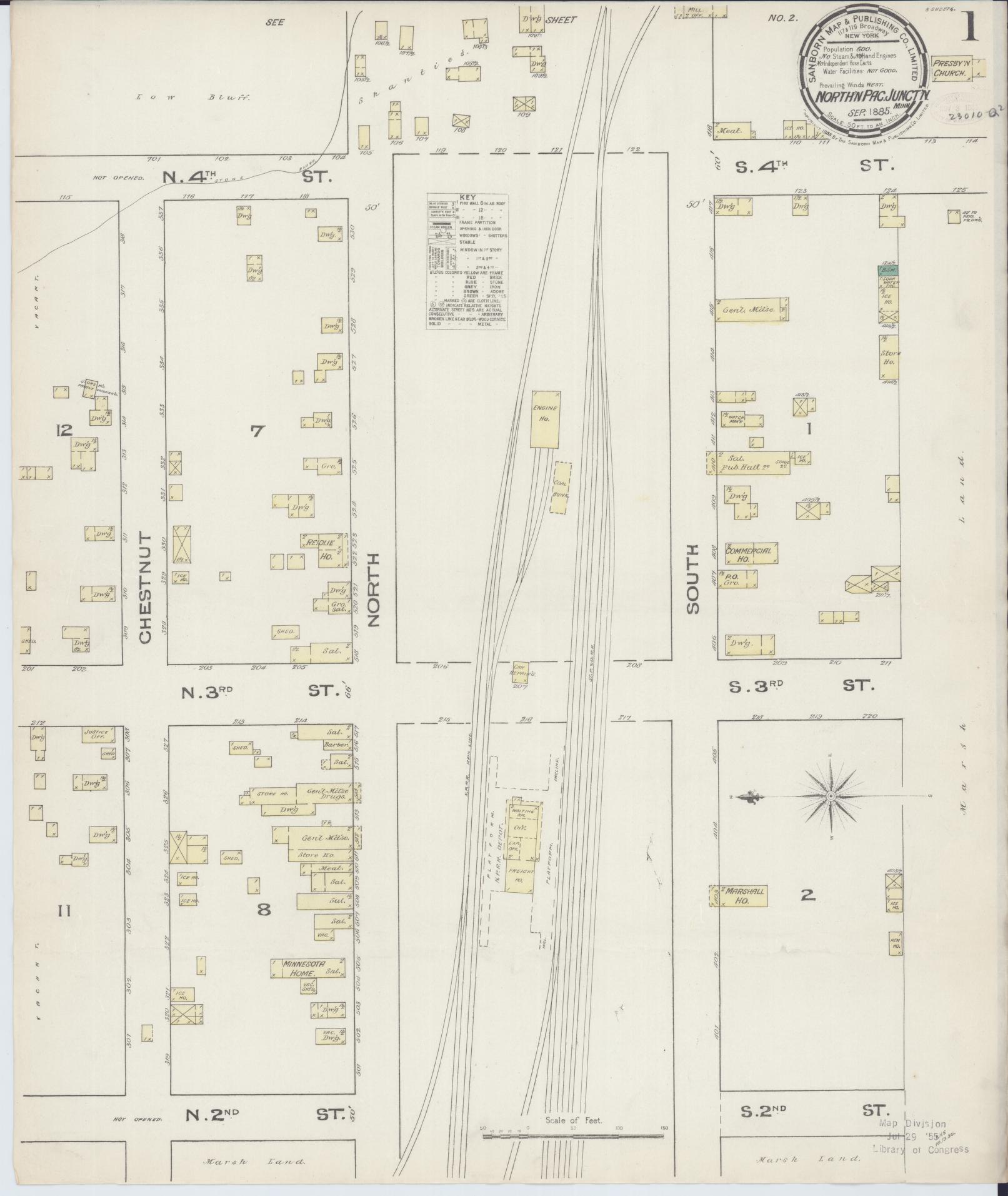 Sanborn Fire Insurance Map from Northern Pacific Junction, Carlton County, Minnesota (1885), Sheet #0001 - Historic Sanborn Fire Insurance Map Print, vintage old map wall art, antique decor, genealogy gift, Minnesota Minnesota map