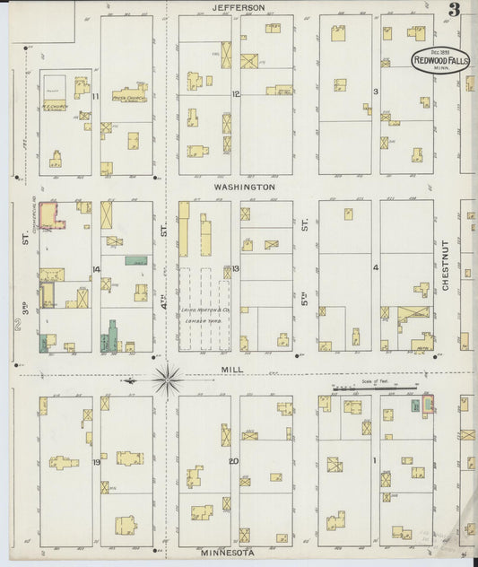 Sanborn Fire Insurance Map from Redwood Falls, Redwood County, Minnesota (1893), Sheet #0003 - Historic Sanborn Fire Insurance Map Print, vintage old map wall art, antique decor, genealogy gift, Minnesota Minnesota map