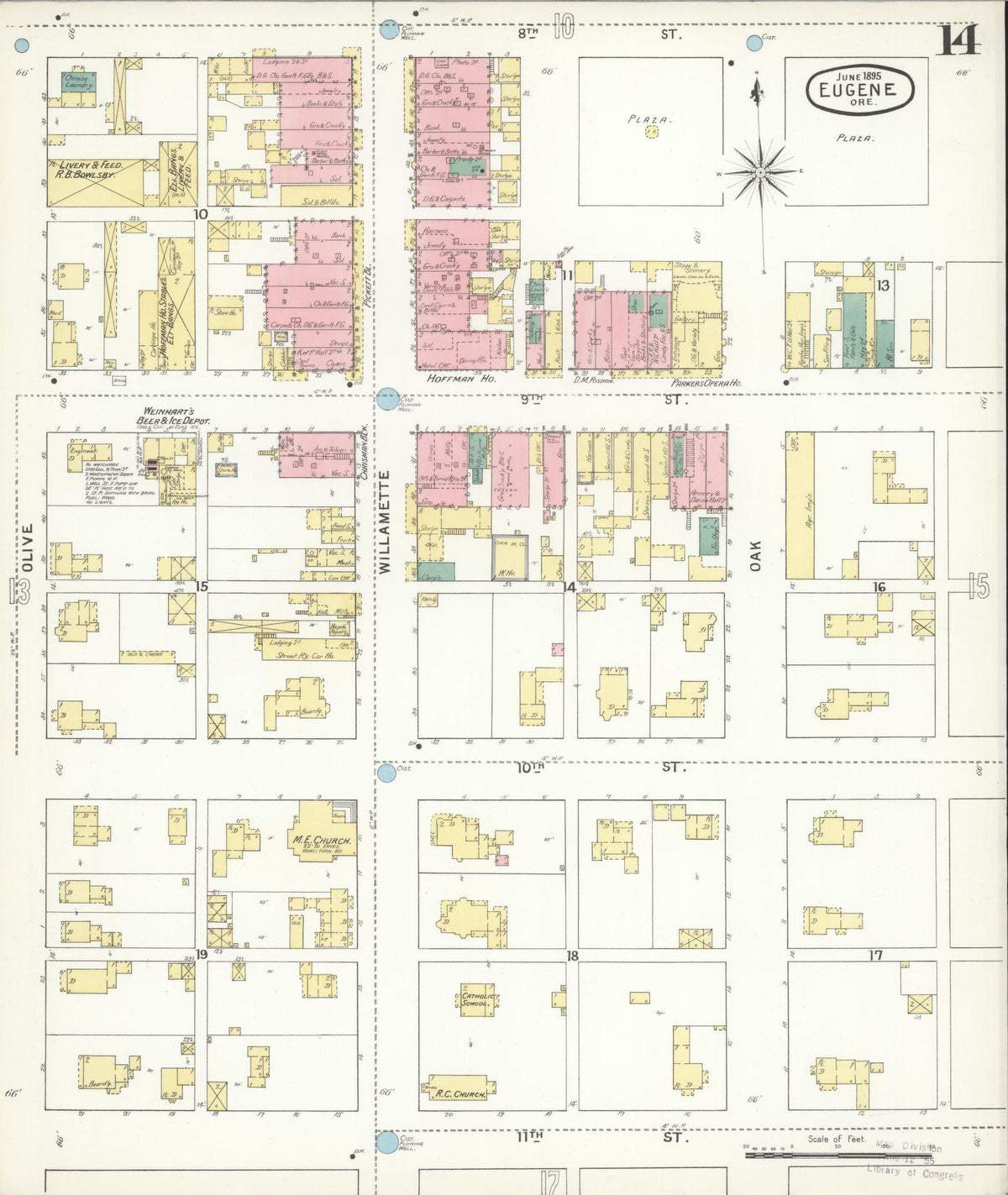 Sanborn Fire Insurance Map from Eugene, Lane County, Oregon (1896), Sheet #0014 - Historic Sanborn Fire Insurance Map Print, vintage old map wall art, antique decor, genealogy gift, Oregon Oregon map