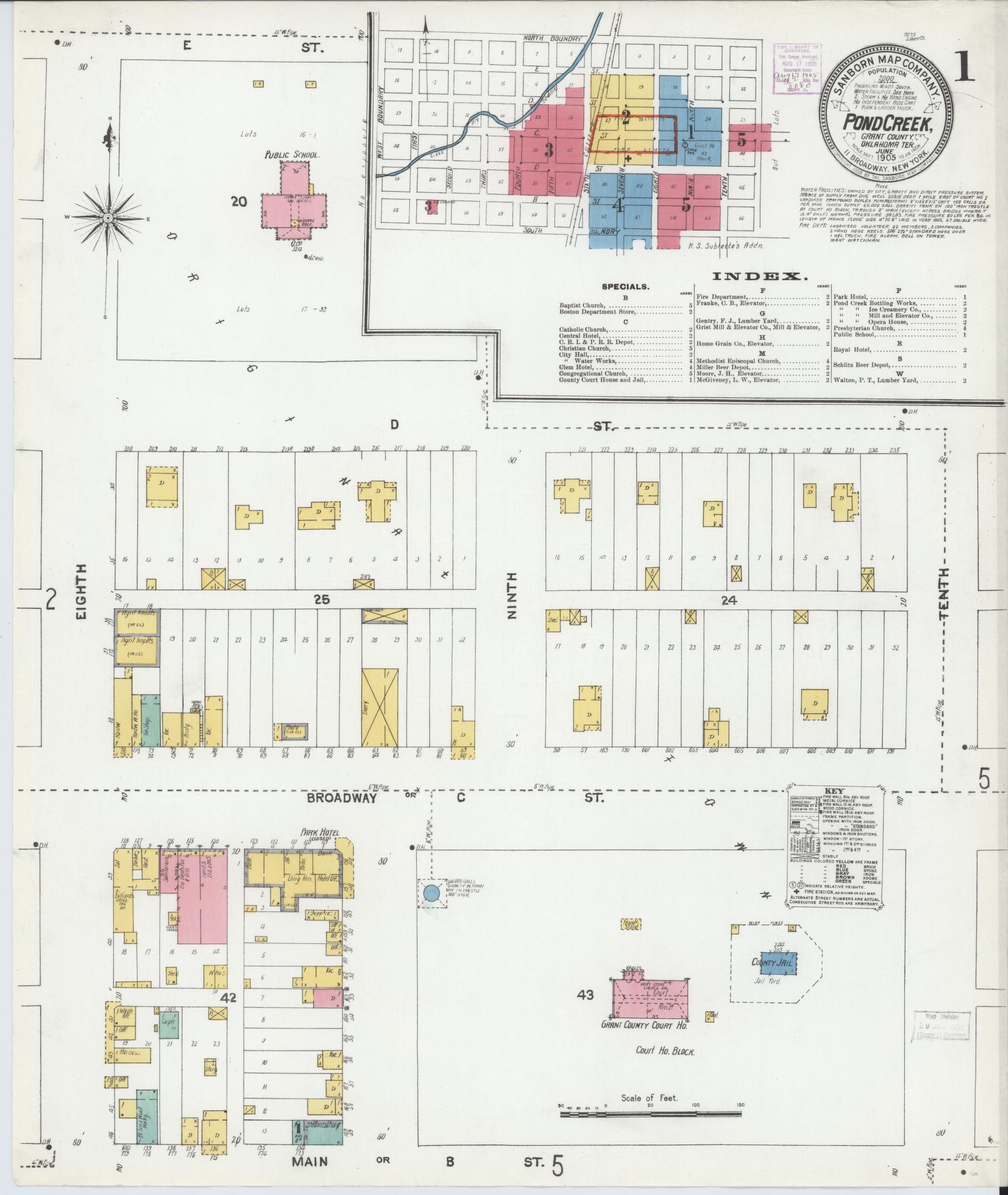 Sanborn Fire Insurance Map from Pond Creek, Grant County, Oklahoma (1905), Sheet #0001 - Historic Sanborn Fire Insurance Map Print, vintage old map wall art, antique decor, genealogy gift, Oklahoma Oklahoma map
