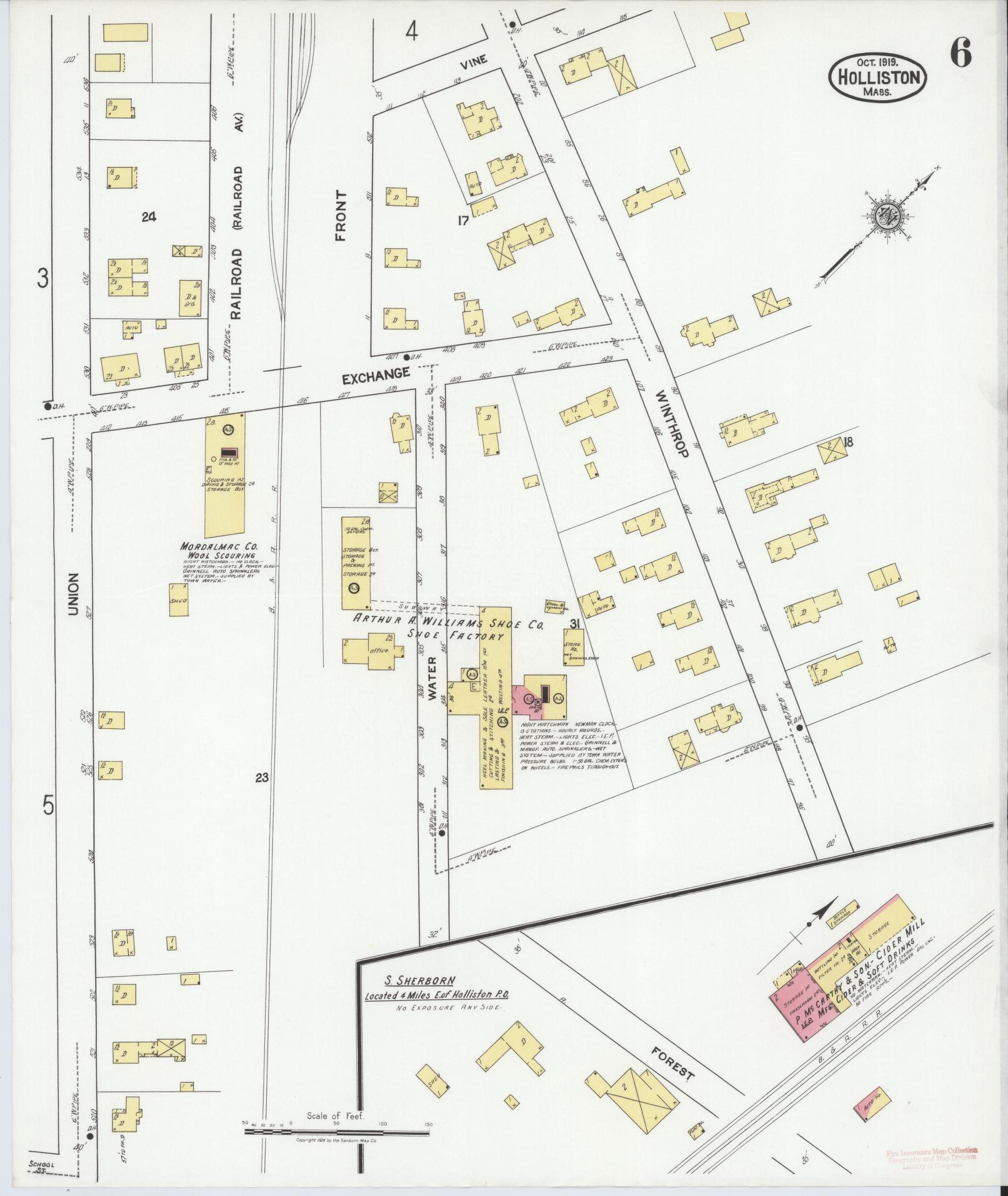 Sanborn Fire Insurance Map from Holliston, Middlesex County, Massachusetts (1919), Sheet #0006 - Complete Map Set gallery image, historic Sanborn map, vintage wall art, Massachusetts Massachusetts