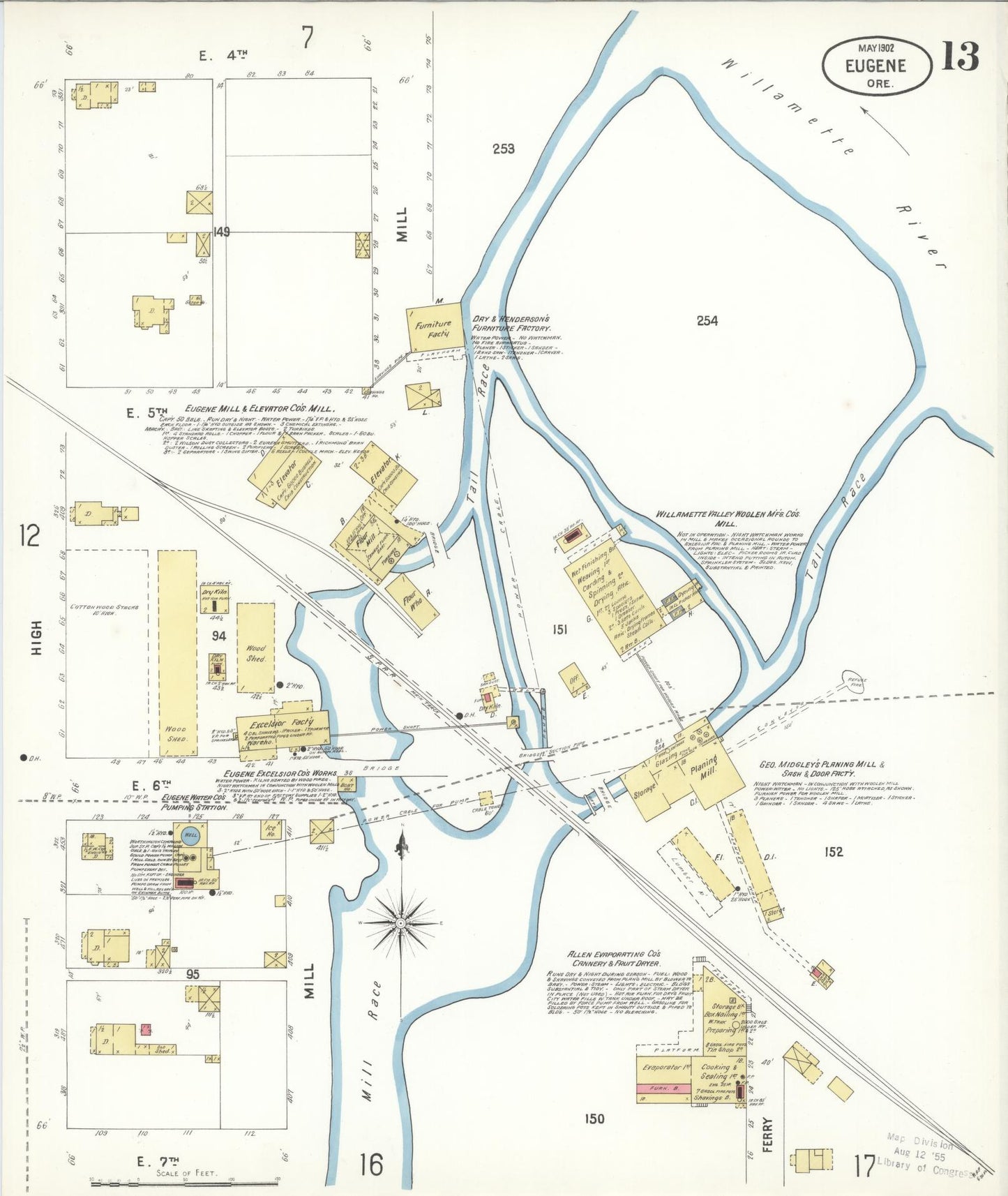Sanborn Fire Insurance Map from Eugene, Lane County, Oregon (1902), Sheet #0013 - Complete Map Set gallery image, historic Sanborn map, vintage wall art, Oregon Oregon