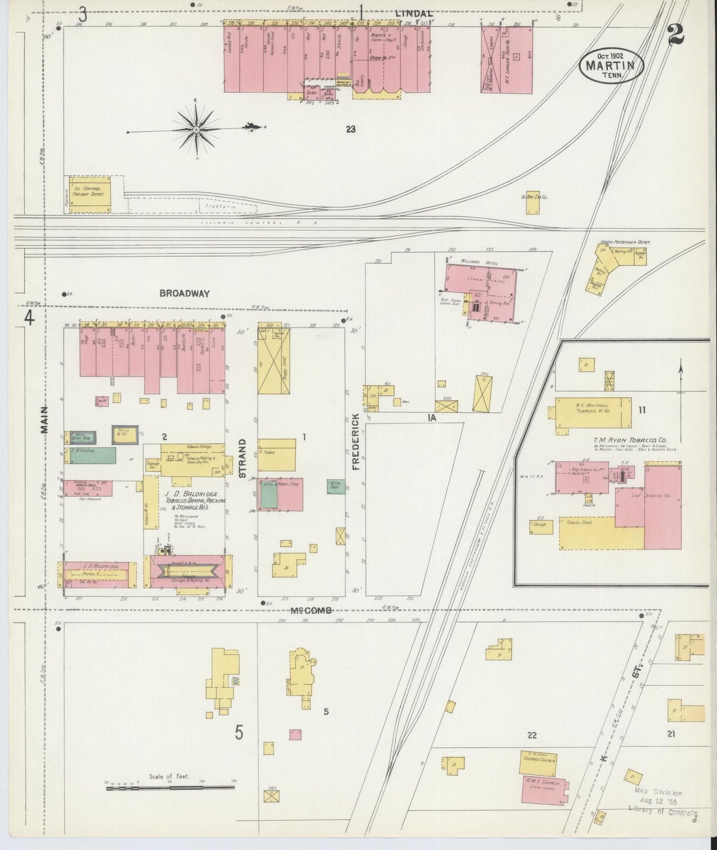 Sanborn Fire Insurance Map from Martin, Weakley County, Tennessee (1902), Sheet #0002 - Complete Map Set gallery image, historic Sanborn map, vintage wall art, Tennessee Tennessee
