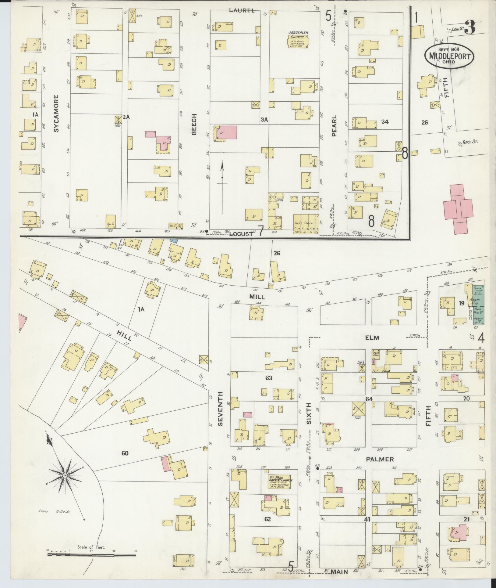 Sanborn Fire Insurance Map from Middleport, Meigs County, Ohio (1908), Sheet #0003 - Complete Map Set gallery image, historic Sanborn map, vintage wall art, Ohio Ohio