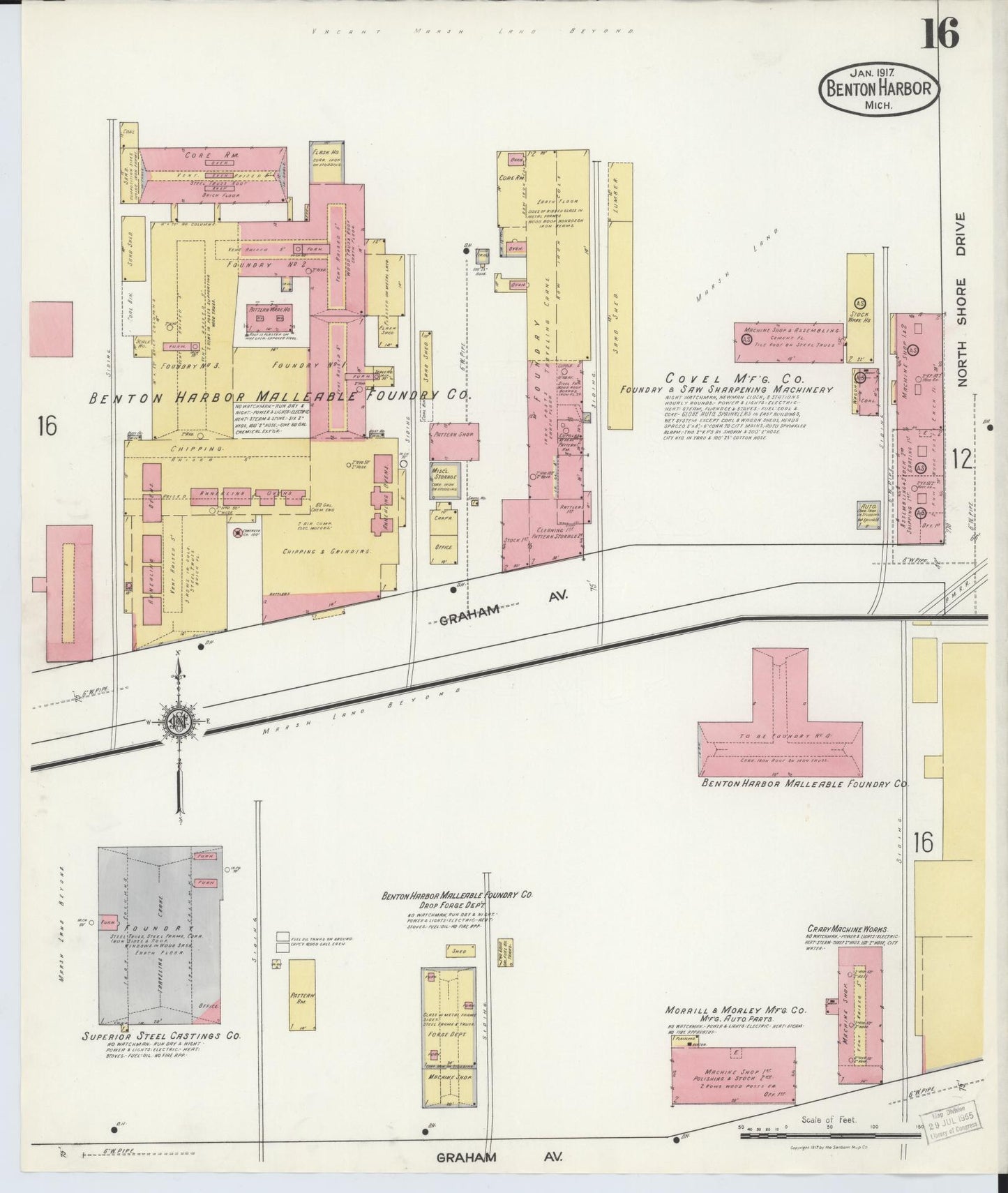 Sanborn Fire Insurance Map from Benton Harbor, Berrien County, Michigan (1917), Sheet #0016 - Historic Sanborn Fire Insurance Map Print, vintage old map wall art, antique decor, genealogy gift, Michigan Michigan map