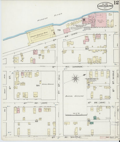 Sanborn Fire Insurance Map from Lansingburg, Rensselaer County, New York (1886), Sheet #0012 - Historic Sanborn Fire Insurance Map Print, vintage old map wall art, antique decor, genealogy gift, New York New York map