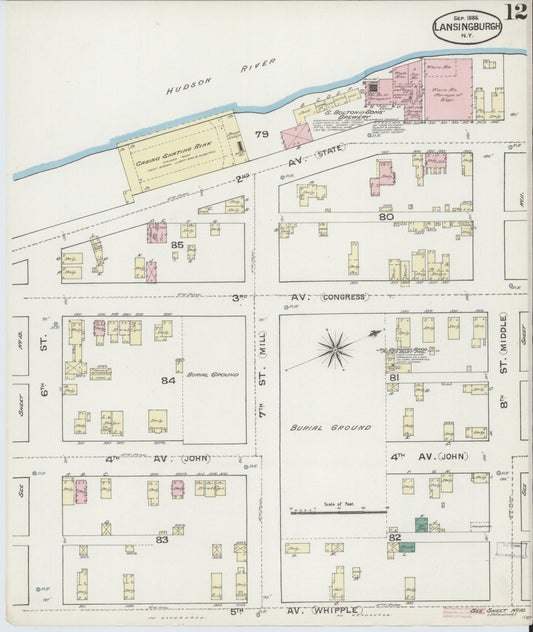 Sanborn Fire Insurance Map from Lansingburg, Rensselaer County, New York (1886), Sheet #0012 - Historic Sanborn Fire Insurance Map Print, vintage old map wall art, antique decor, genealogy gift, New York New York map