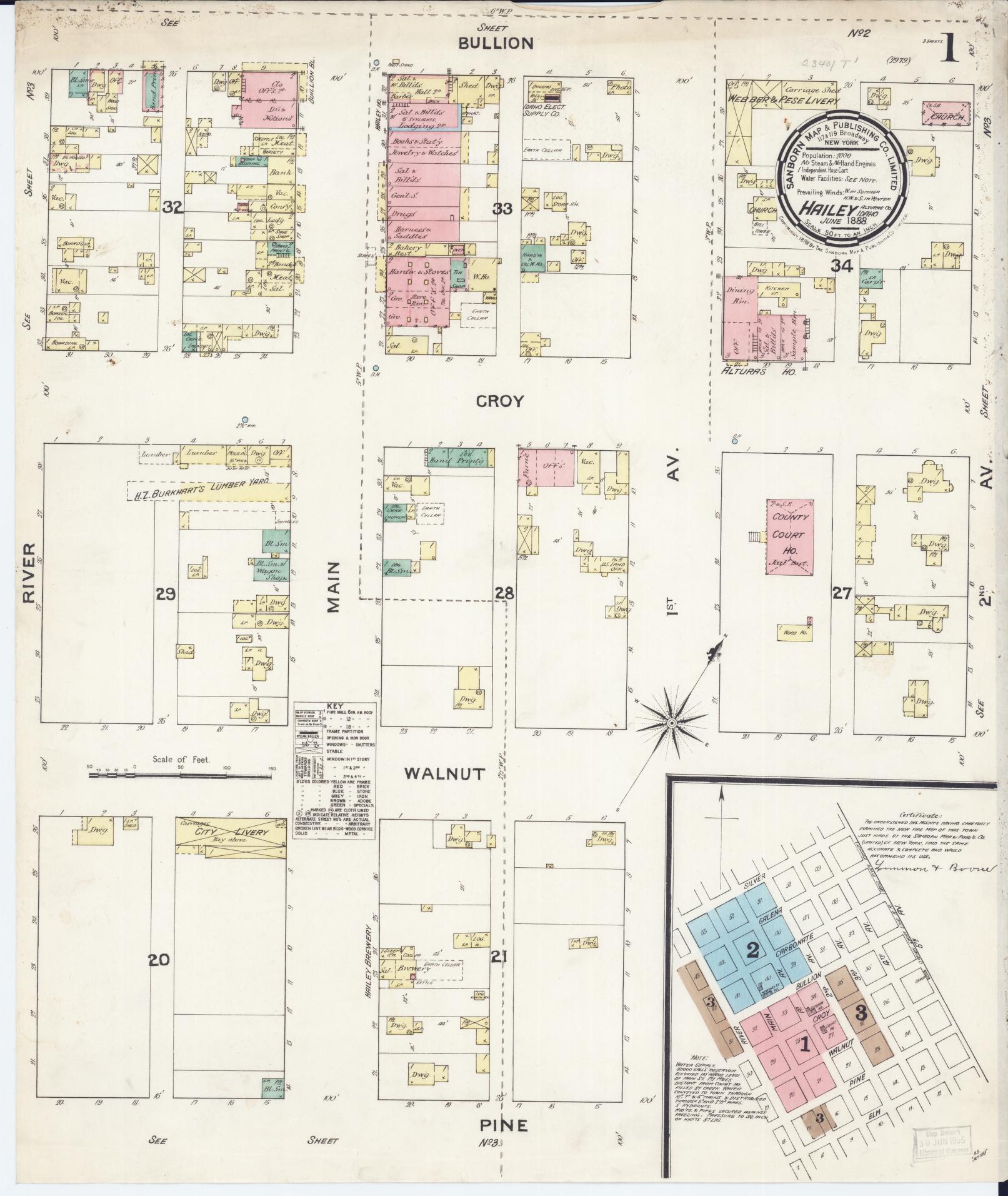 Sanborn Fire Insurance Map from Hailey, Blaine County, Idaho (1888), Sheet #0001 - Historic Sanborn Fire Insurance Map Print, vintage old map wall art, antique decor, genealogy gift, Idaho Idaho map