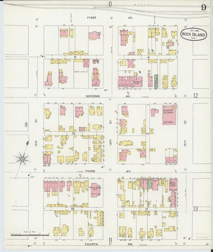 Sanborn Fire Insurance Map from Rock Island, Rock Island County, Illinois (1898), Sheet #0009 - Historic Sanborn Fire Insurance Map Print, vintage old map wall art, antique decor, genealogy gift, Illinois Illinois map