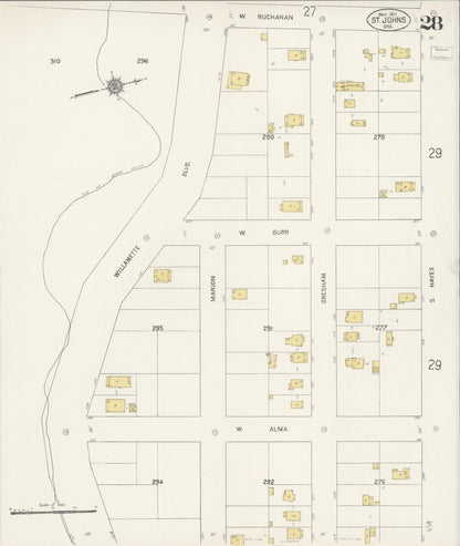 Sanborn Fire Insurance Map from Saint Johns, Multnomah County, Oregon (1911), Sheet #0028 - Complete Map Set gallery image, historic Sanborn map, vintage wall art, Oregon Oregon