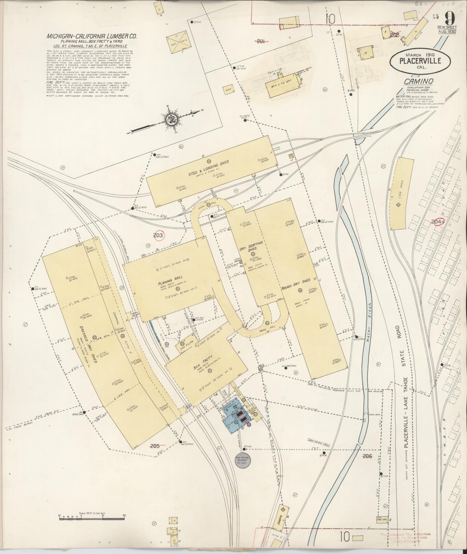 Sanborn Fire Insurance Map from Placerville, El Dorado County, California (1940), Sheet #0009 - Complete Map Set gallery image, historic Sanborn map, vintage wall art, California California