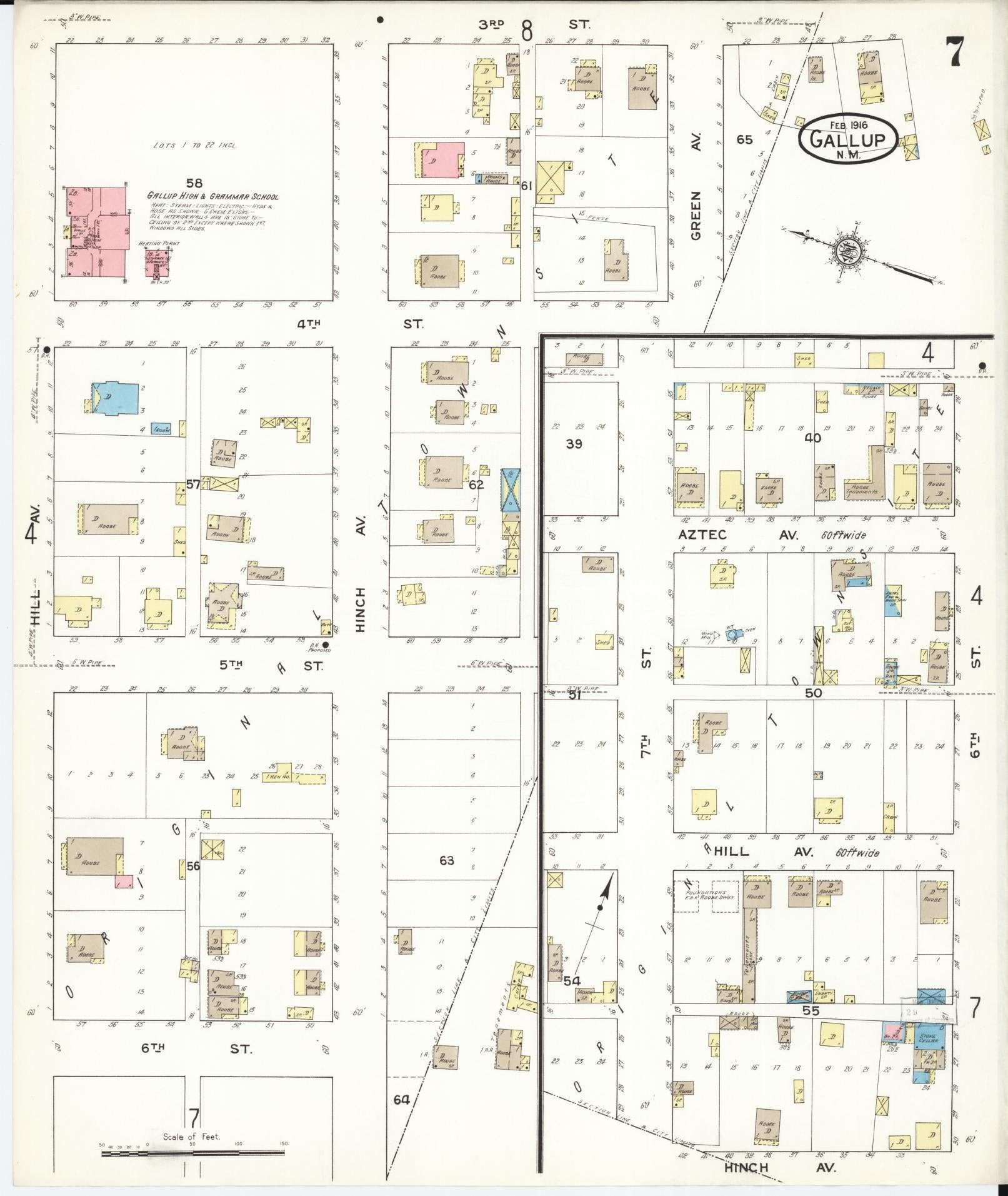 Sanborn Fire Insurance Map from Gallup, Mckinley County, New Mexico (1916), Sheet #0007 - Historic Sanborn Fire Insurance Map Print, vintage old map wall art, antique decor, genealogy gift, New Mexico New Mexico map
