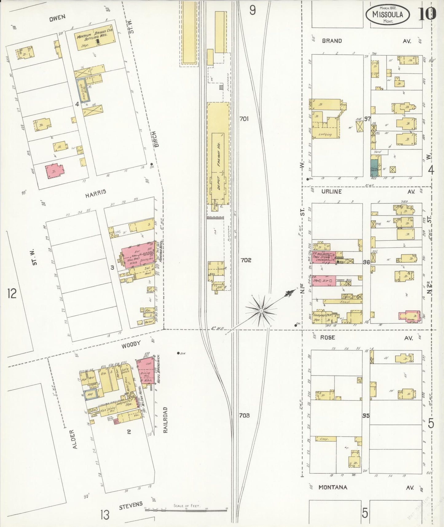 Sanborn Fire Insurance Map from Missoula, Missoula County, Montana (1902), Sheet #0010 - Historic Sanborn Fire Insurance Map Print, vintage old map wall art, antique decor, genealogy gift, Montana Montana map