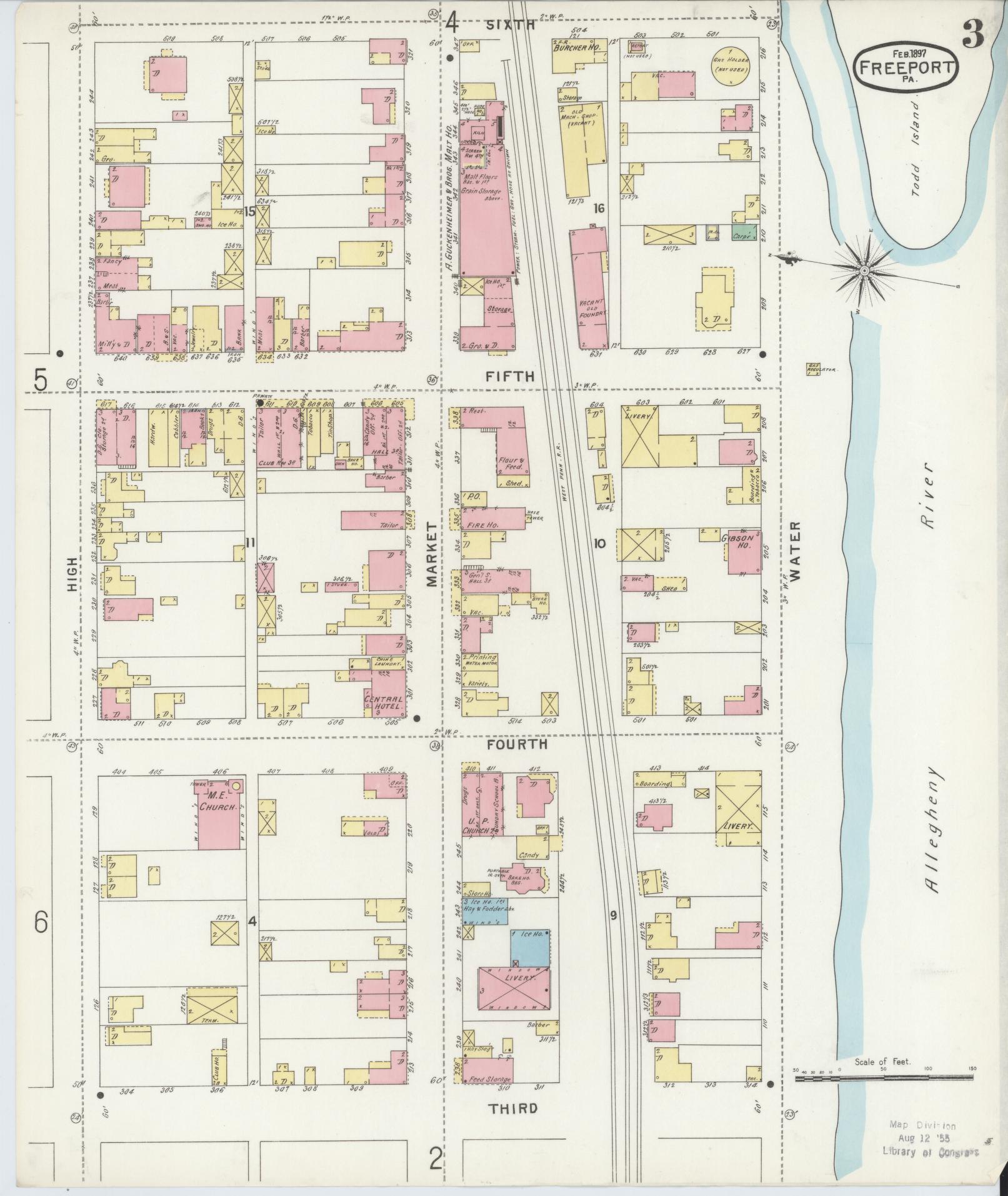 Sanborn Fire Insurance Map from Freeport, Armstrong County, Pennsylvania (1897), Sheet #0003 - Historic Sanborn Fire Insurance Map Print, vintage old map wall art, antique decor, genealogy gift, Pennsylvania Pennsylvania map