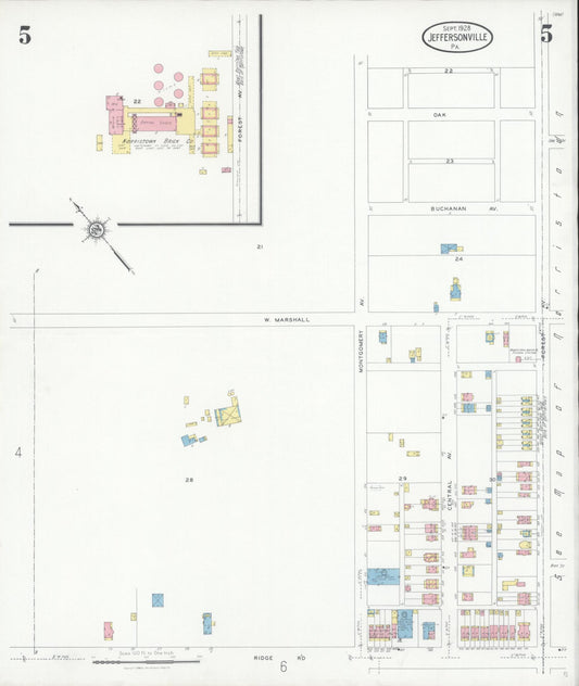Sanborn Fire Insurance Map from Jeffersonville, Montgomery County, Pennsylvania (1928), Sheet #0005 - Historic Sanborn Fire Insurance Map Print, vintage old map wall art, antique decor, genealogy gift, Pennsylvania Pennsylvania map
