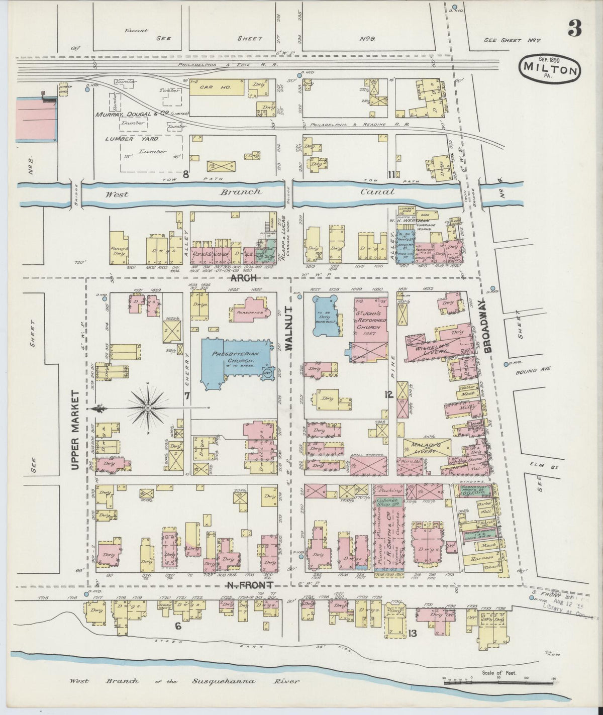 Sanborn Fire Insurance Map from Milton, Northumberland County, Pennsylvania (1890), Sheet #0003 - Complete Map Set gallery image, historic Sanborn map, vintage wall art, Pennsylvania Pennsylvania