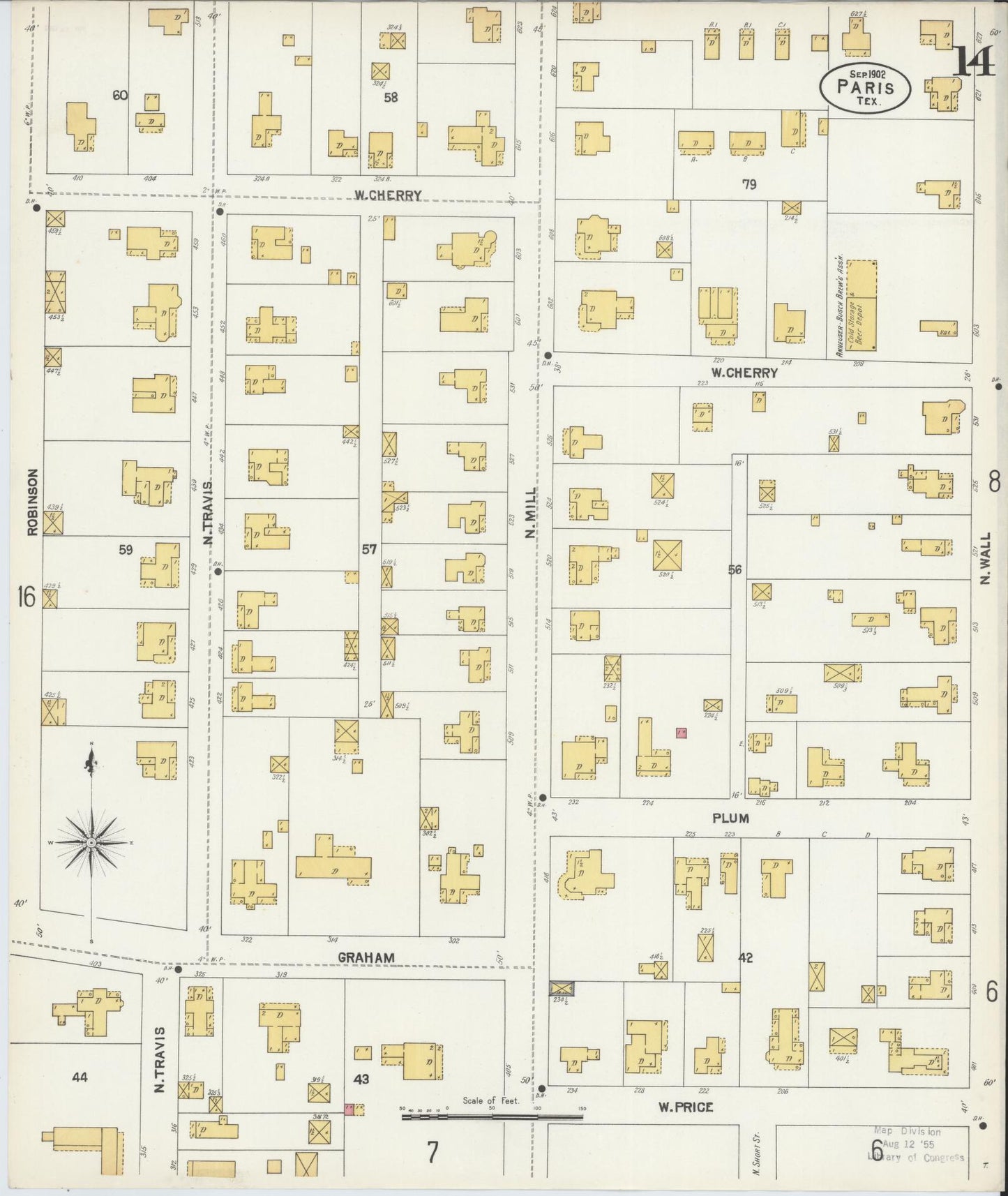 Sanborn Fire Insurance Map from Paris, Lamar County, Texas (1902), Sheet #0014 - Historic Sanborn Fire Insurance Map Print, vintage old map wall art, antique decor, genealogy gift, Texas Texas map