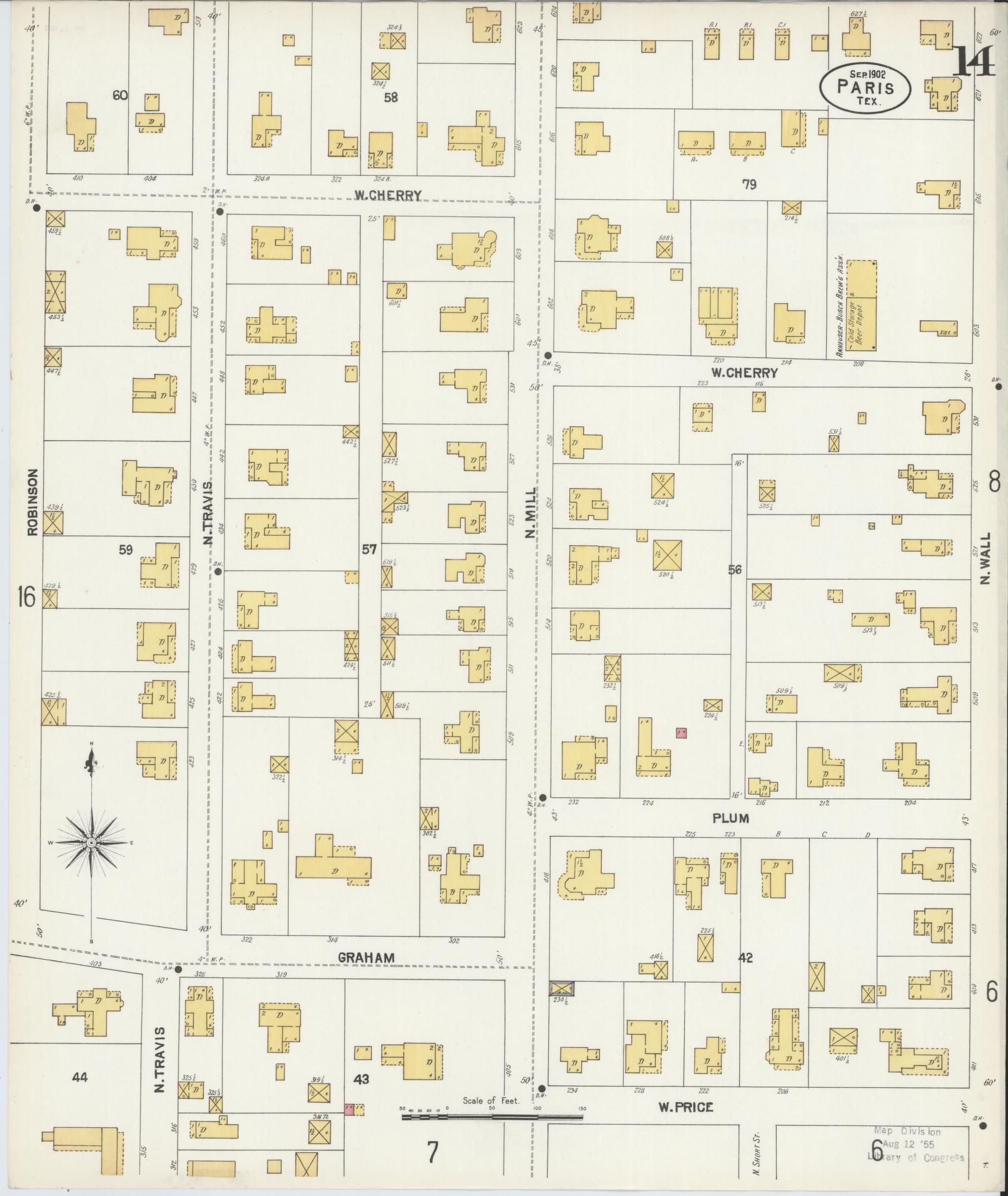 Sanborn Fire Insurance Map from Paris, Lamar County, Texas (1902), Sheet #0014 - Historic Sanborn Fire Insurance Map Print, vintage old map wall art, antique decor, genealogy gift, Texas Texas map