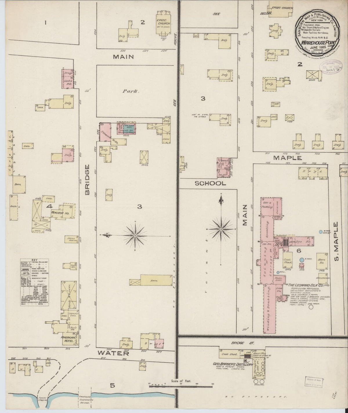Sanborn Fire Insurance Map from Warehouse Point, Hartford County, Connecticut (1885), Sheet #0001 - Historic Sanborn Fire Insurance Map Print, vintage old map wall art, antique decor, genealogy gift, Connecticut Connecticut map