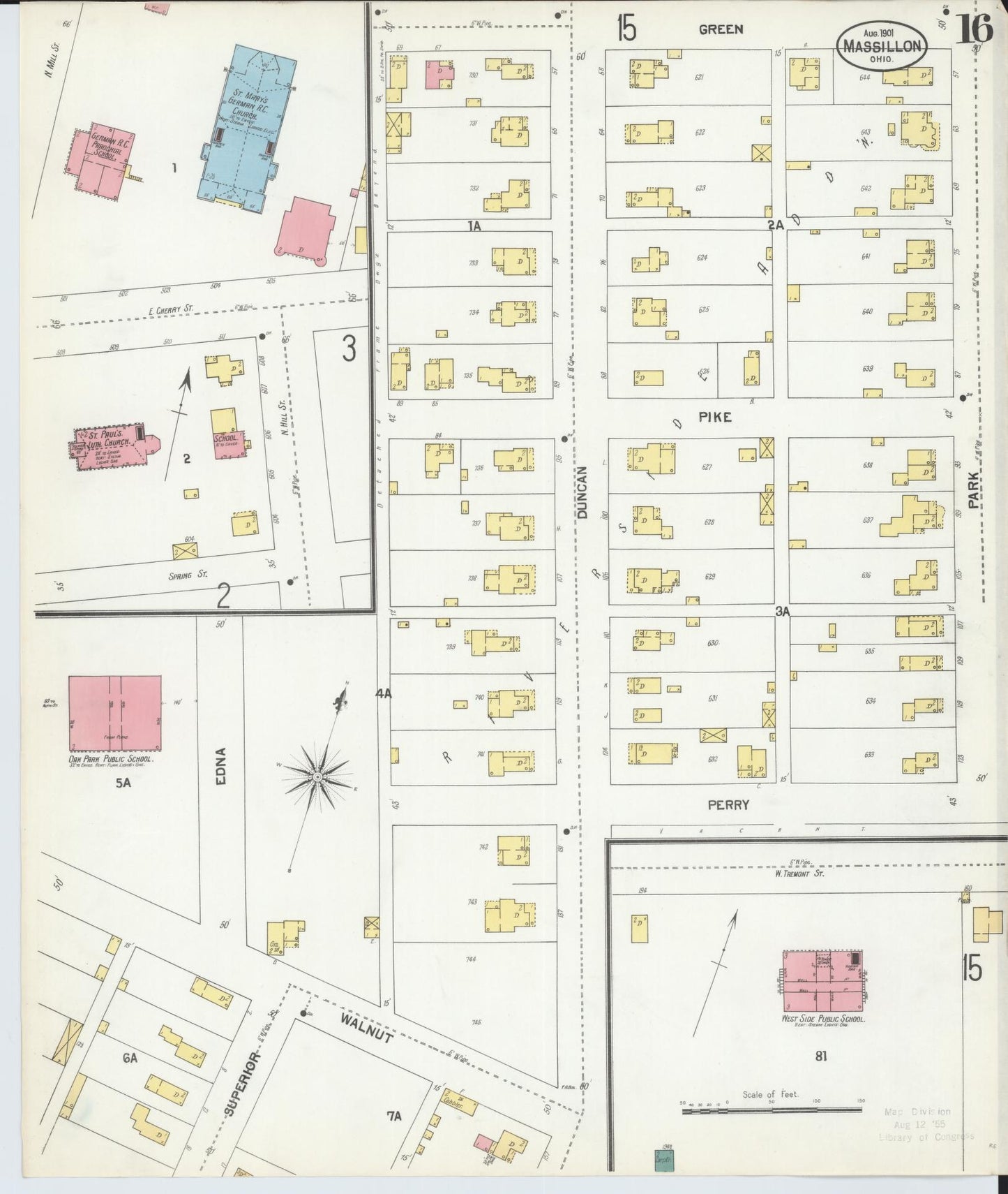 Sanborn Fire Insurance Map from Massillon, Stark County, Ohio (1901), Sheet #0016 - Historic Sanborn Fire Insurance Map Print, vintage old map wall art, antique decor, genealogy gift, Ohio Ohio map