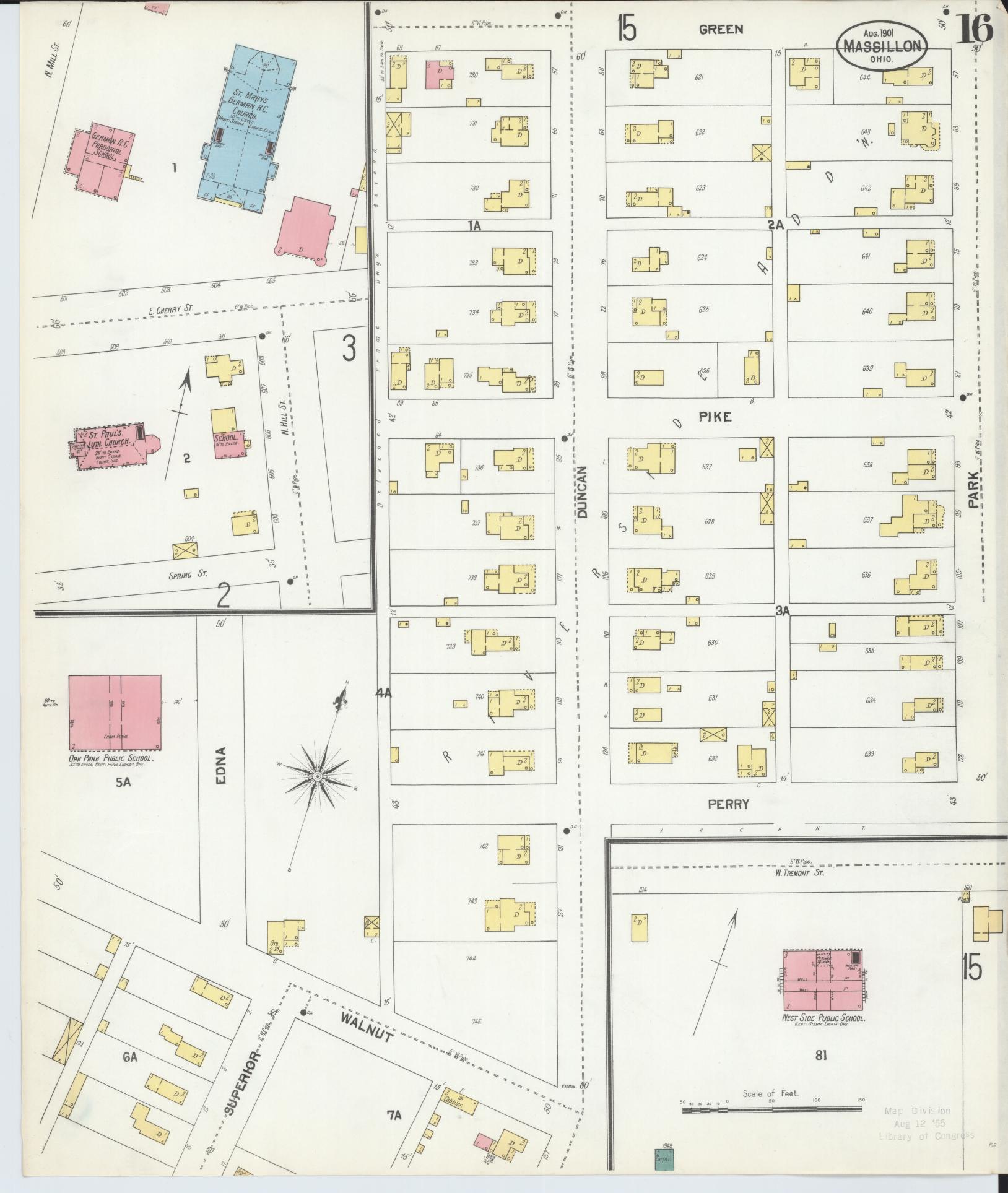 Sanborn Fire Insurance Map from Massillon, Stark County, Ohio (1901), Sheet #0016 - Historic Sanborn Fire Insurance Map Print, vintage old map wall art, antique decor, genealogy gift, Ohio Ohio map