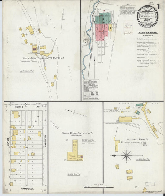 Sanborn Fire Insurance Map from Rico, Dolores County, Colorado (1899), Sheet #0001 - Historic Sanborn Fire Insurance Map Print, vintage old map wall art, antique decor, genealogy gift, Colorado Colorado map