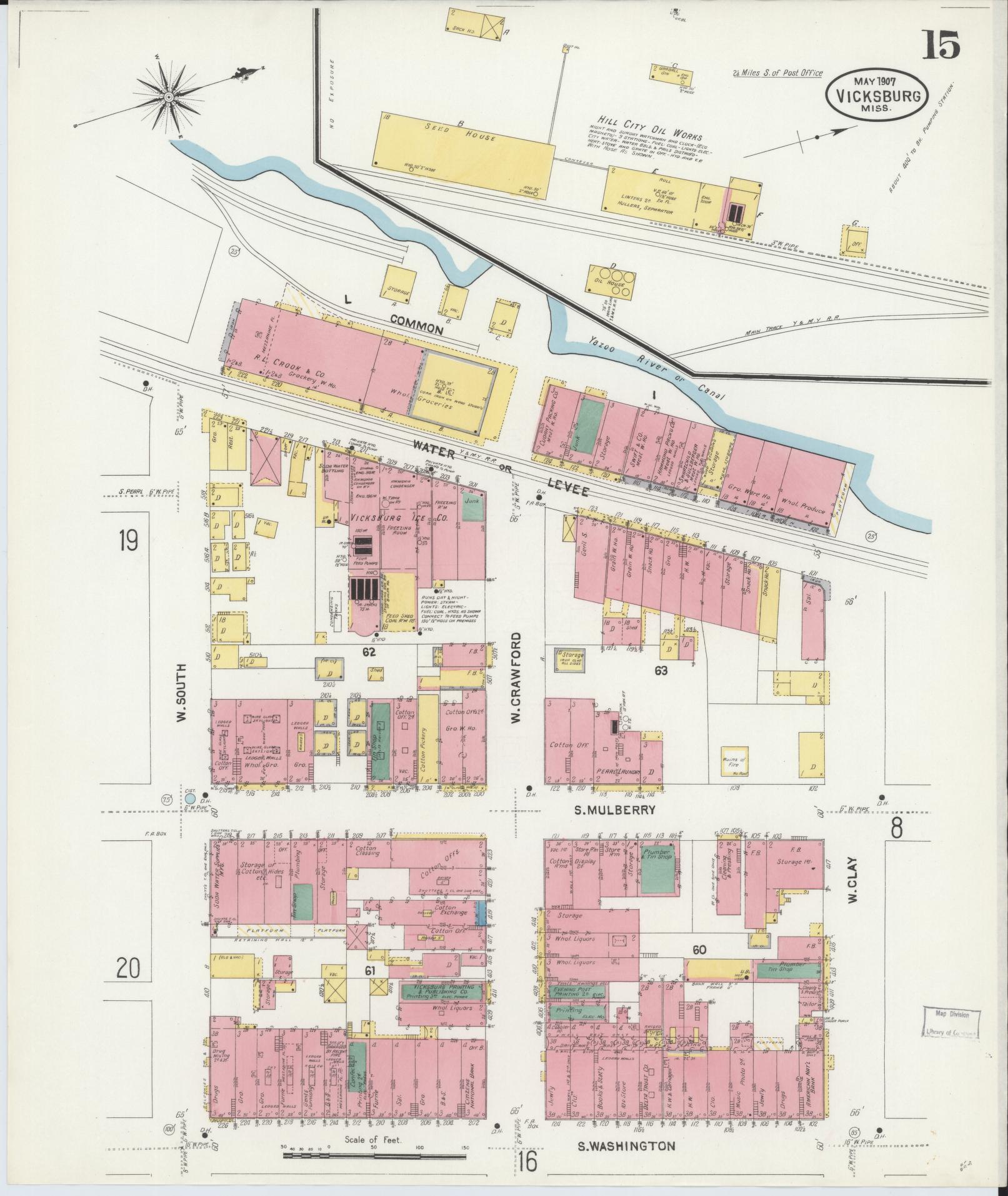 Sanborn Fire Insurance Map from Vicksburg, Warren County, Mississippi (1907), Sheet #0015 - Historic Sanborn Fire Insurance Map Print, vintage old map wall art, antique decor, genealogy gift, Mississippi Mississippi map