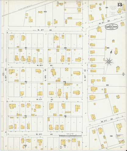 Sanborn Fire Insurance Map from Corsicana, Navarro County, Texas (1900), Sheet #0013 - Complete Map Set gallery image, historic Sanborn map, vintage wall art, Texas Texas