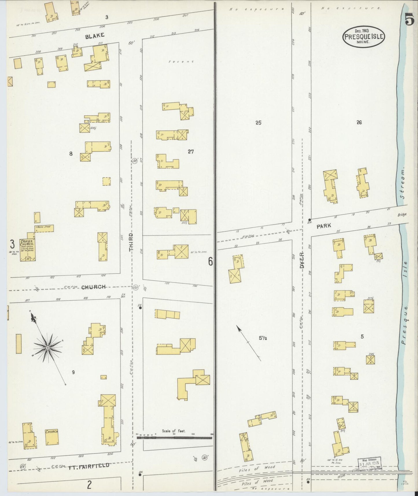 Sanborn Fire Insurance Map from Presque Isle, Aroostook County, Maine (1903), Sheet #0005 - Complete Map Set gallery image, historic Sanborn map, vintage wall art, Maine Maine