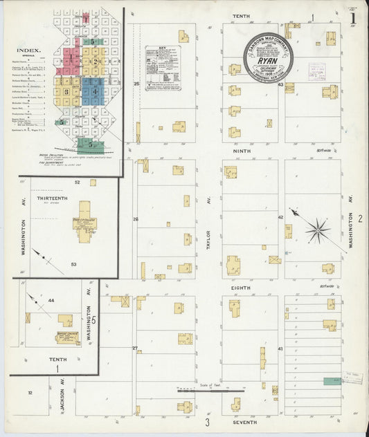 Sanborn Fire Insurance Map from Ryan, Jefferson County, Oklahoma (1908), Sheet #0001 - Complete Map Set gallery image, historic Sanborn map, vintage wall art, Oklahoma Oklahoma