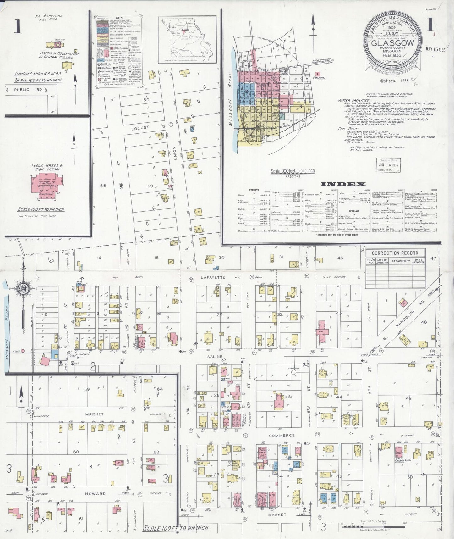 Sanborn Fire Insurance Map from Glasgow, Howard County, Missouri (1935), Sheet #0001 - Complete Map Set gallery image, historic Sanborn map, vintage wall art, Missouri Missouri
