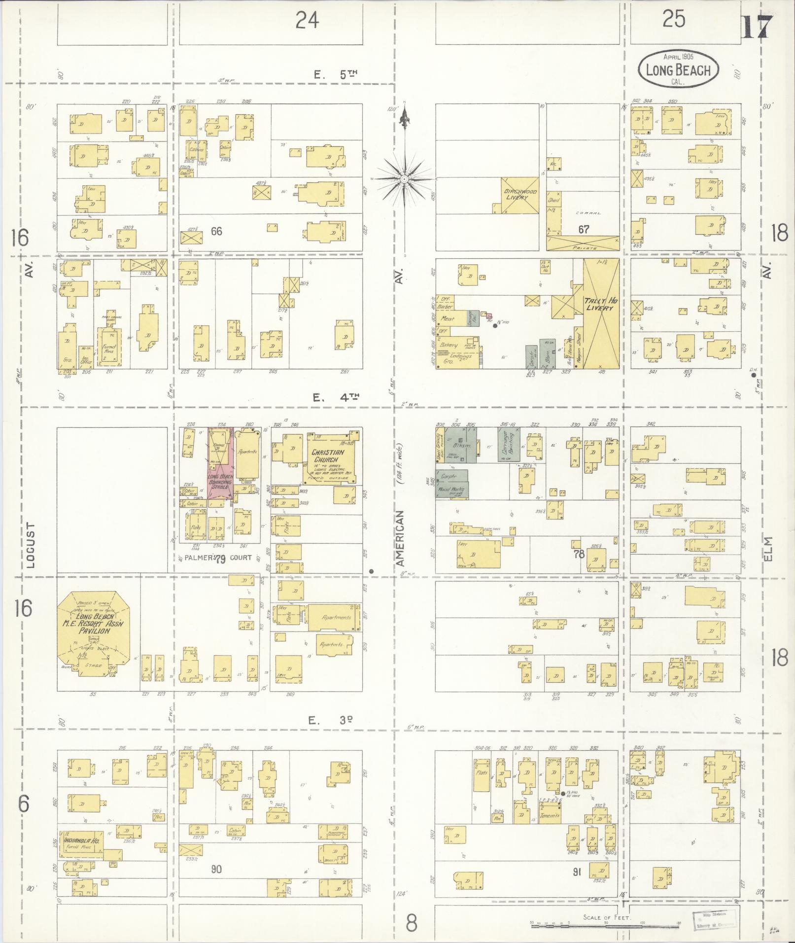 Sanborn Fire Insurance Map from Long Beach, Los Angeles County, California (1905), Sheet #0017 - Historic Sanborn Fire Insurance Map Print, vintage old map wall art, antique decor, genealogy gift, California California map