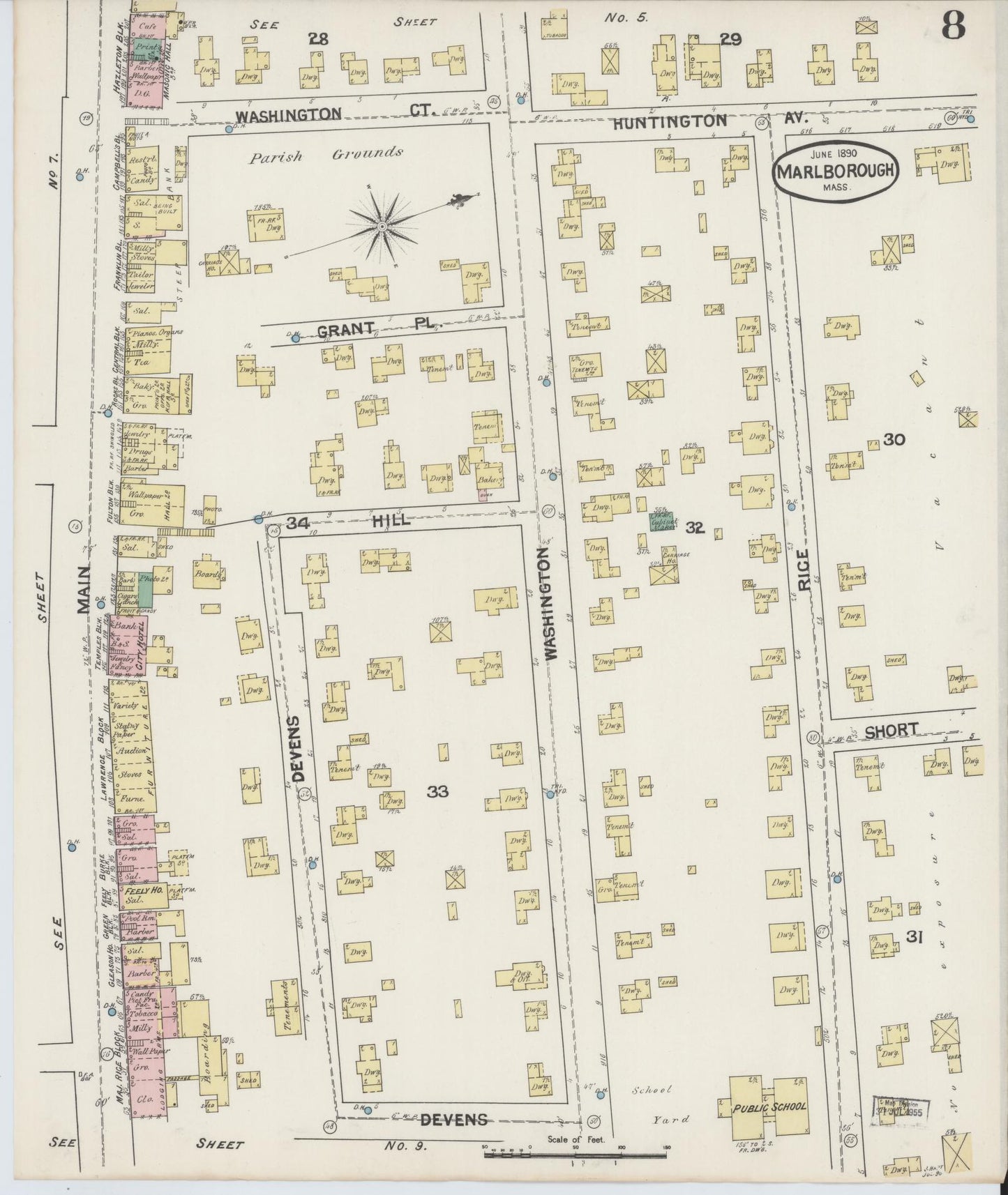 Sanborn Fire Insurance Map from Marlborough, Middlesex County, Massachusetts (1890), Sheet #0008 - Complete Map Set gallery image, historic Sanborn map, vintage wall art, Massachusetts Massachusetts