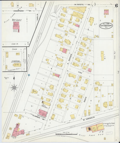 Sanborn Fire Insurance Map from Effingham, Effingham County, Illinois (1906), Sheet #0006 - Complete Map Set gallery image, historic Sanborn map, vintage wall art, Illinois Illinois