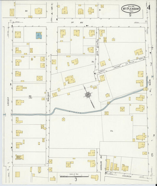 Sanborn Fire Insurance Map from Mount Pleasant, Maury County, Tennessee (1916), Sheet #0004 - Historic Sanborn Fire Insurance Map Print, vintage old map wall art, antique decor, genealogy gift, Tennessee Tennessee map