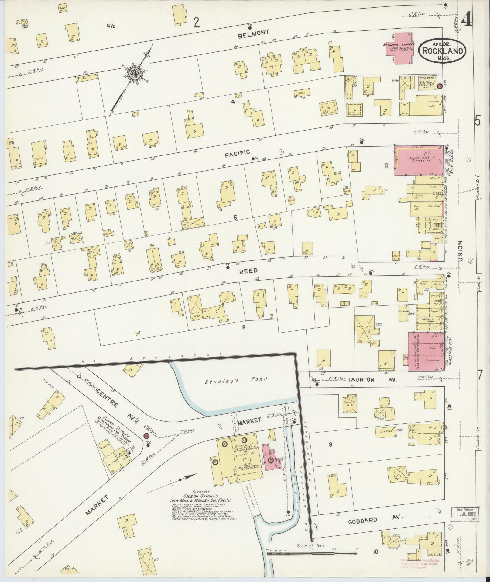Sanborn Fire Insurance Map from Rockland, Plymouth County, Massachusetts (1912), Sheet #0004 - Historic Sanborn Fire Insurance Map Print, vintage old map wall art, antique decor, genealogy gift, Massachusetts Massachusetts map