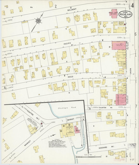 Sanborn Fire Insurance Map from Rockland, Plymouth County, Massachusetts (1912), Sheet #0004 - Historic Sanborn Fire Insurance Map Print, vintage old map wall art, antique decor, genealogy gift, Massachusetts Massachusetts map