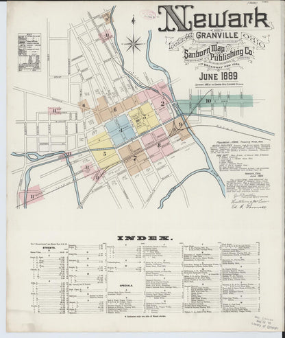 Sanborn Fire Insurance Map from Newark, Licking County, Ohio (1889), Sheet #0001 - Historic Sanborn Fire Insurance Map Print, vintage old map wall art, antique decor, genealogy gift, Ohio Ohio map
