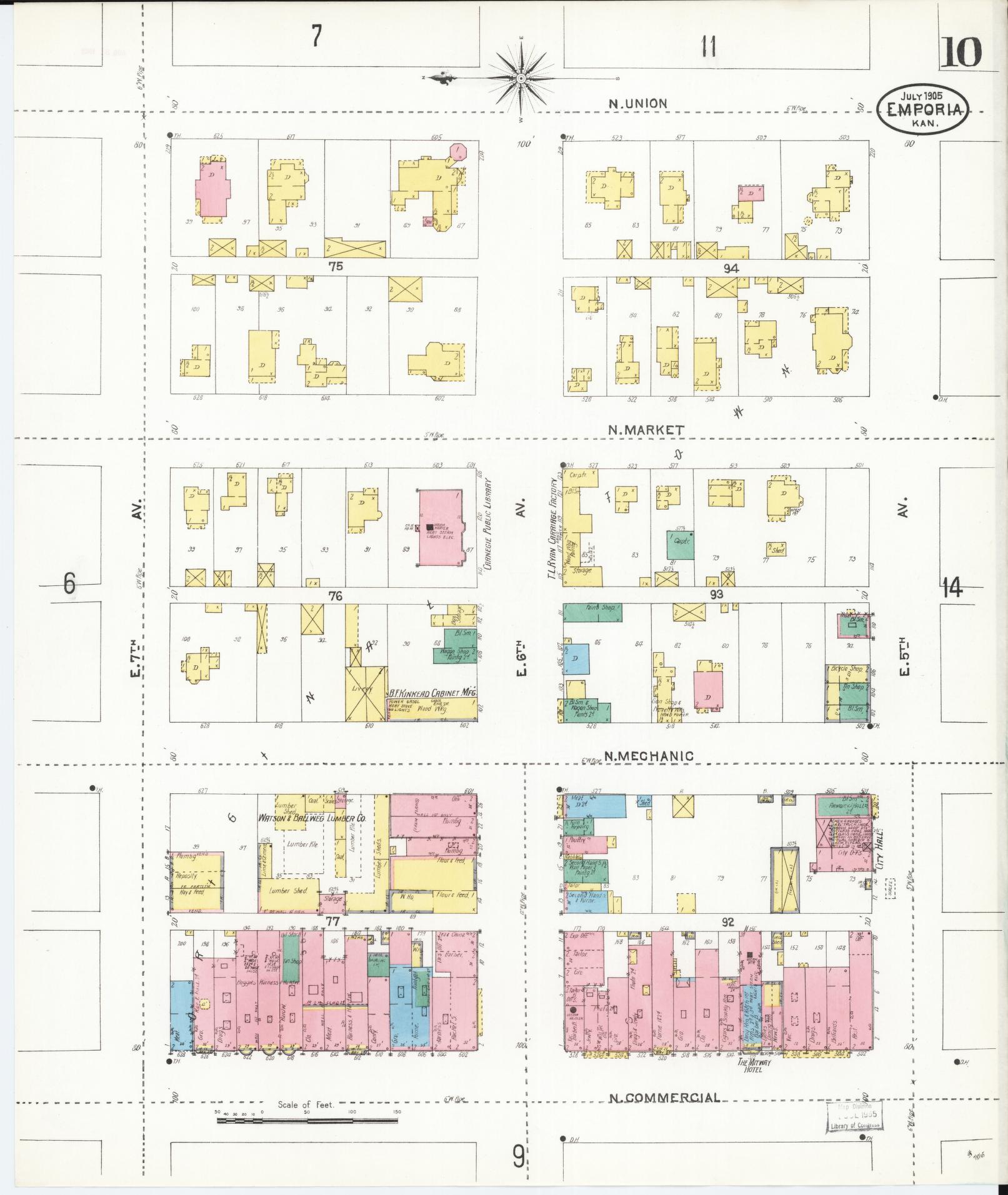 Sanborn Fire Insurance Map from Emporia, Lyon County, Kansas (1905), Sheet #0010 - Complete Map Set gallery image, historic Sanborn map, vintage wall art, Kansas Kansas