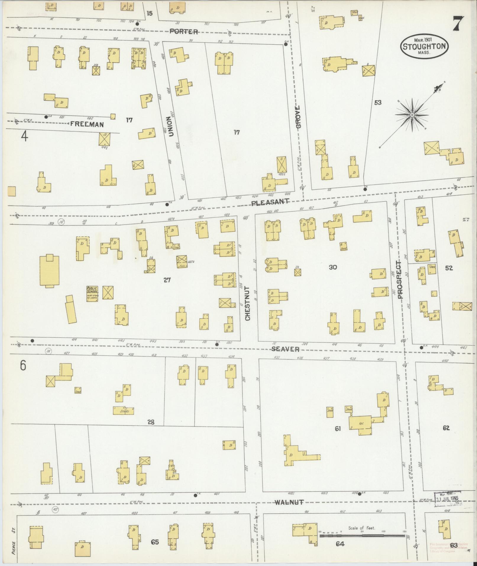 Sanborn Fire Insurance Map from Stoughton, Norfolk County, Massachusetts (1901), Sheet #0007 - Historic Sanborn Fire Insurance Map Print, vintage old map wall art, antique decor, genealogy gift, Massachusetts Massachusetts map